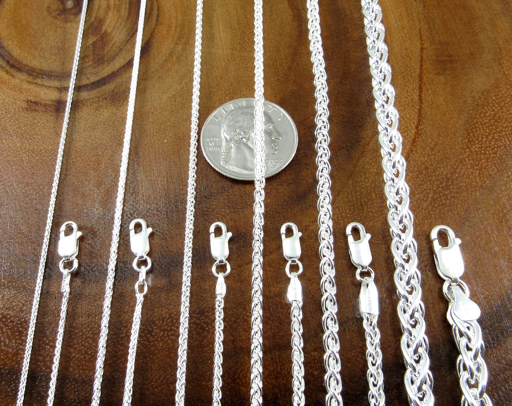 Solid 925 Sterling Silver Braided Wheat Chain