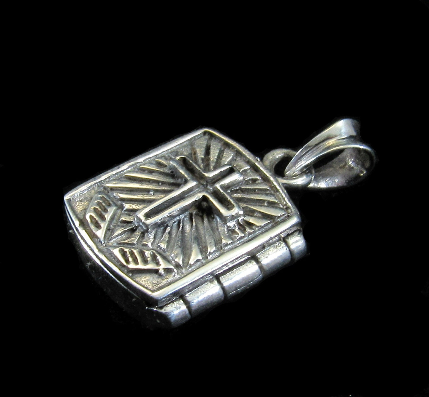 Handcrafted Solid 925 Sterling Silver 3D 3 Dimensional Hinged Holy Bible & Cross Locket Pendant, Opens to Reveal Secret Compartment