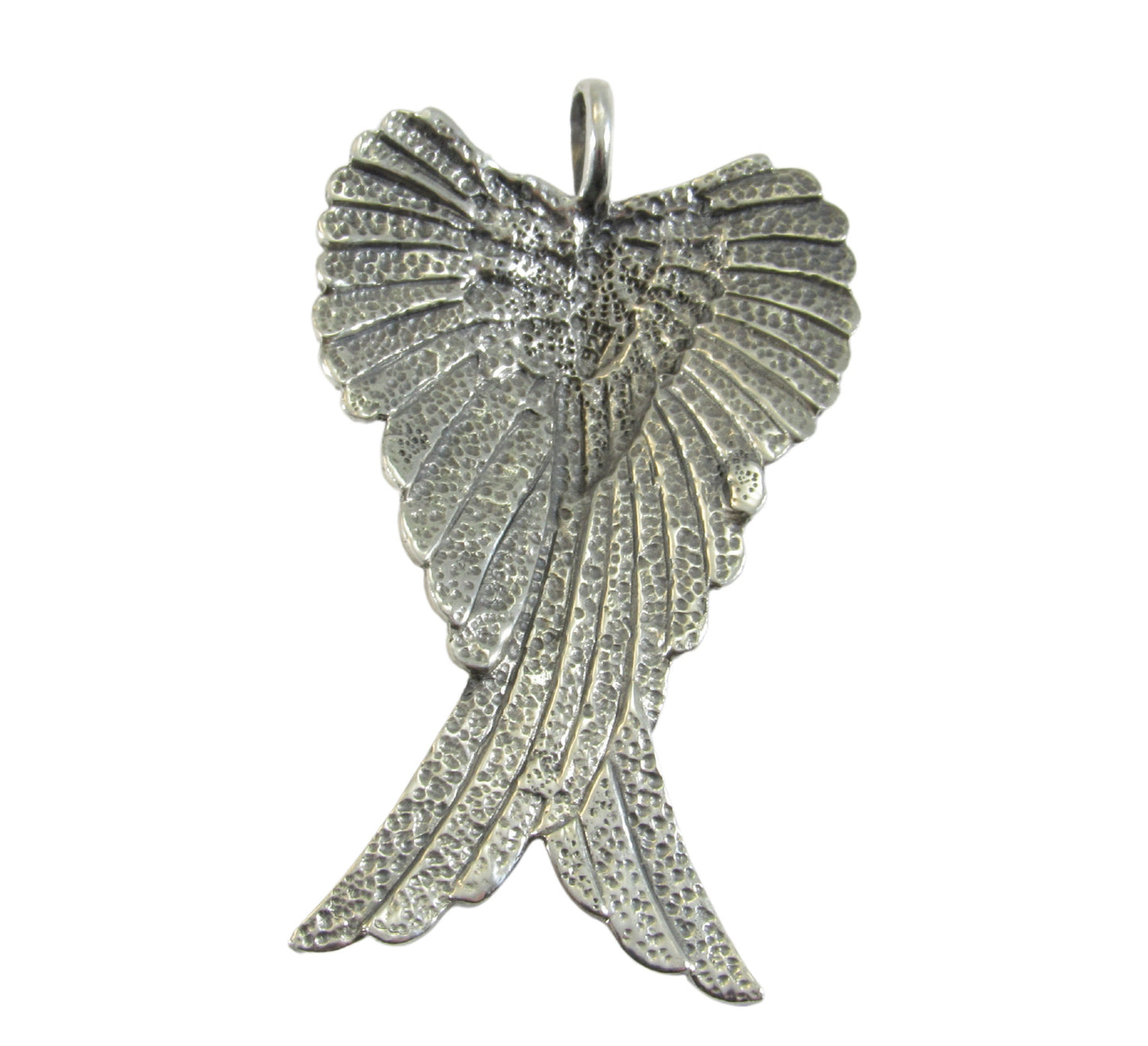 Solid 925 Sterling Silver Large Guardian Angel Wings Pendant, Protection Amulet