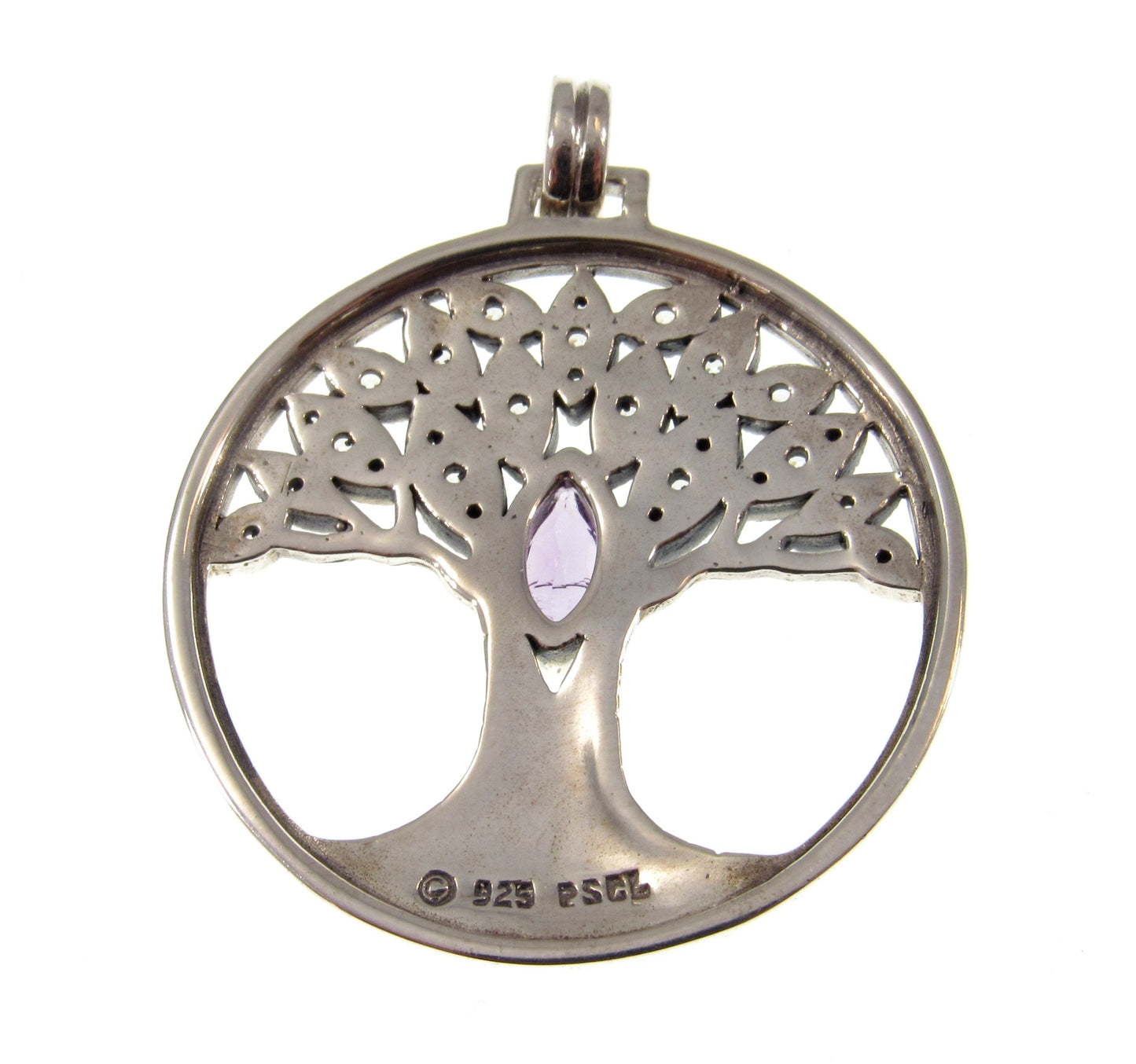 Solid 925 Sterling Silver Wondrous Tree of Life Pendant With Faceted Marquis Gemstone, Choose Amethyst, Garnet, Peridot, or Topaz