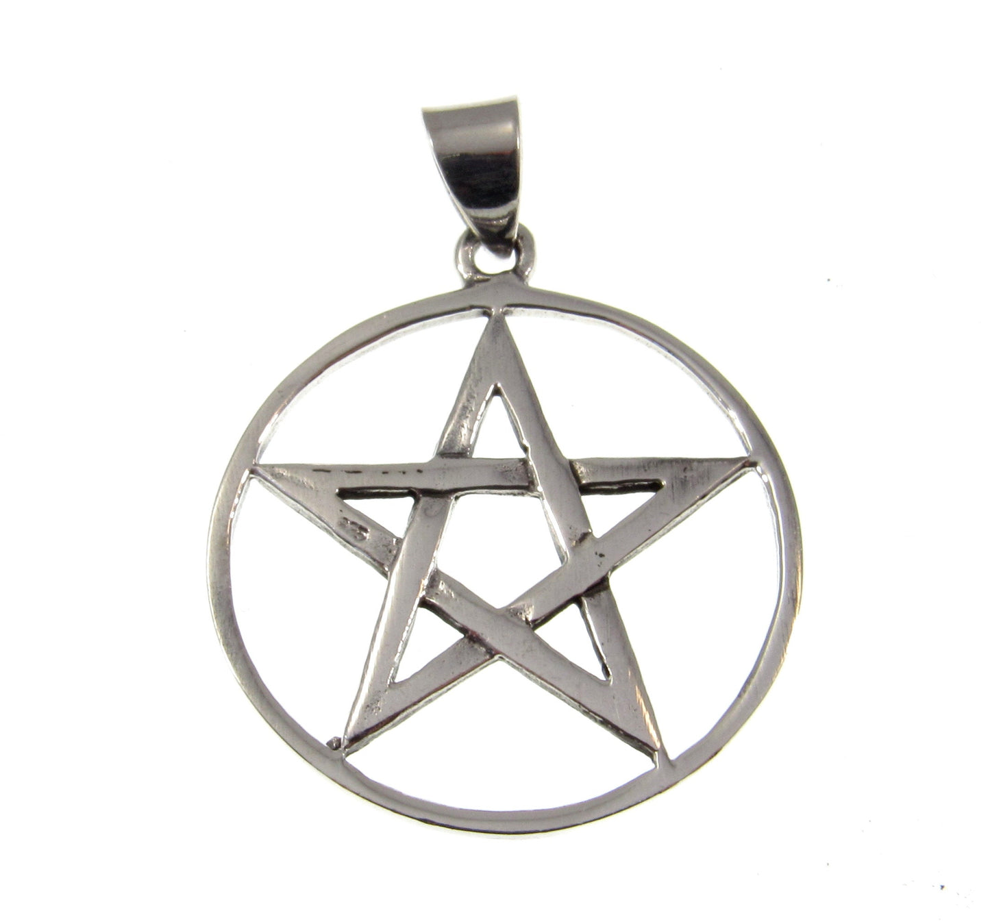 Medium Solid 925 Sterling Silver Pentagram Pendant – Wiccan Protection Amulet, Five-Pointed Star in Circle, Occult Pagan Symbol
