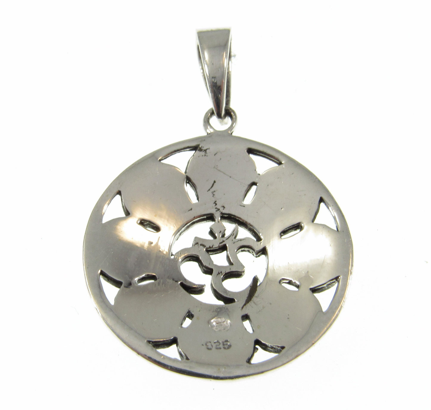 Solid 925 Sterling Silver OM/AUM/OHM Pendant With 8 Auspicious Symbols of Buddhism, Ashtamangala Amulet, Small or Large Size
