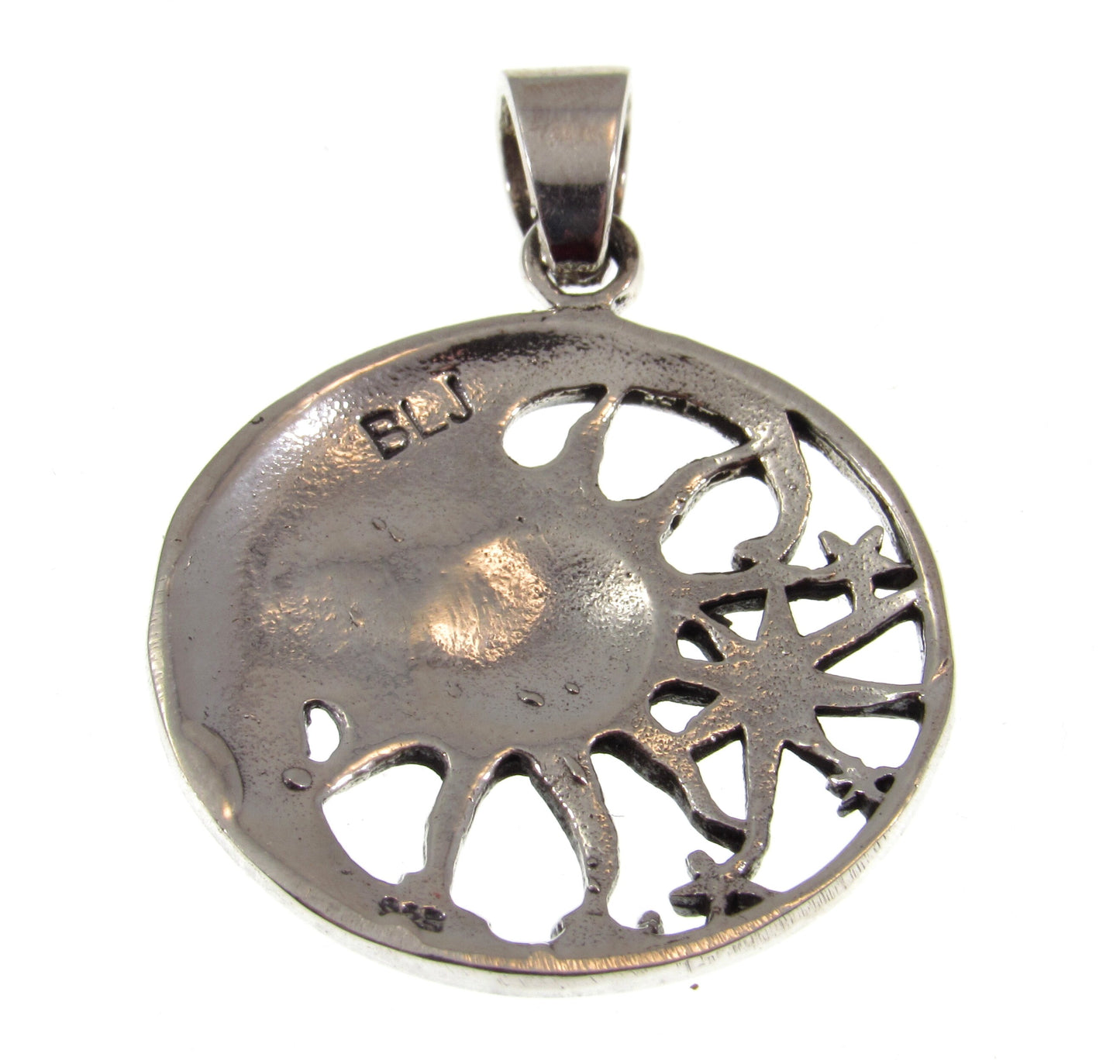 Solid 925 Sterling Silver Sun and Moon Face Pendant, Cosmic Stars Jewelry, Astrology Amulet