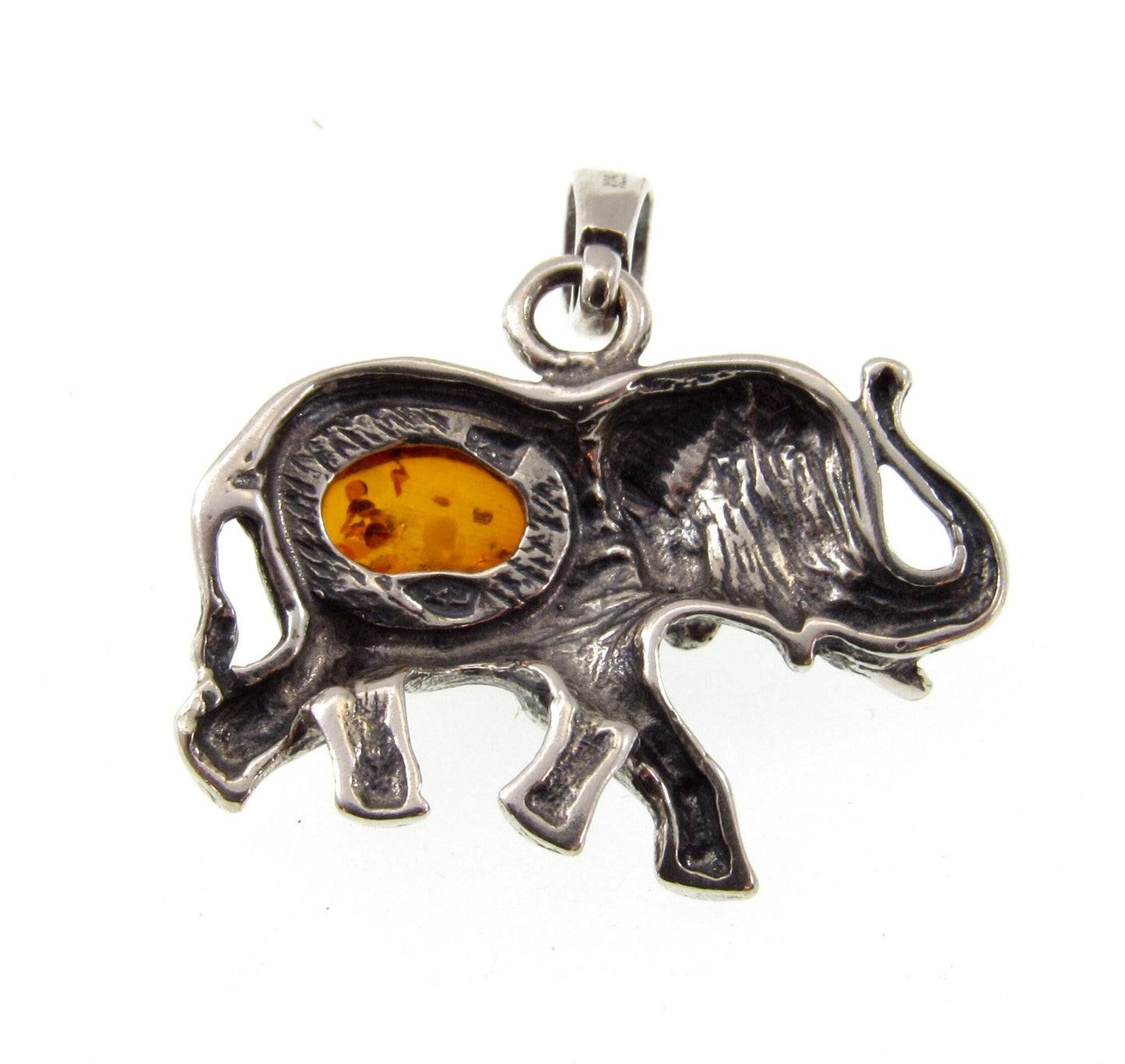 Solid 925 Sterling Silver Baltic Amber Elephant Pendant