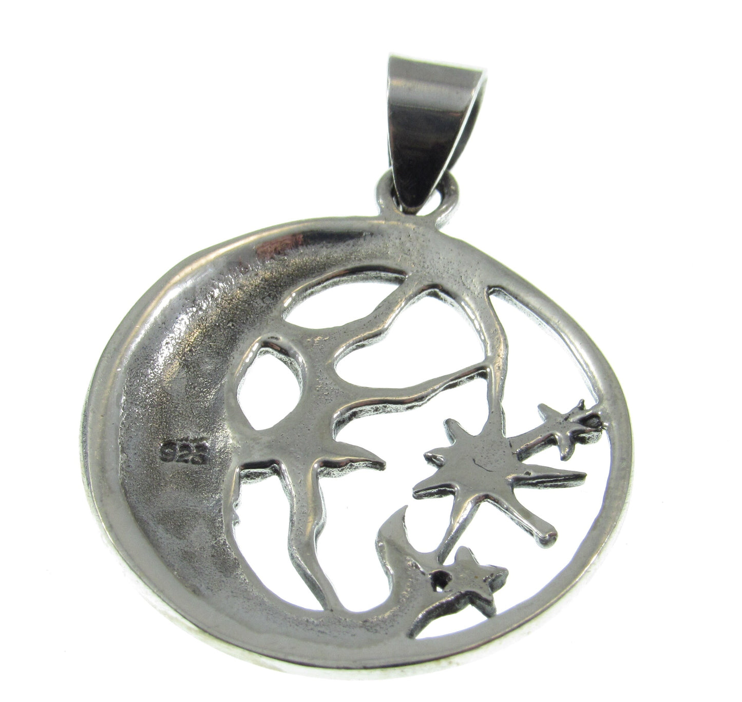 Solid 925 Sterling Silver Moon and 3 Stars Pendant – Handcrafted Celestial Jewelry, Crescent Moon Necklace Charm, Moon Face Mystical Gift