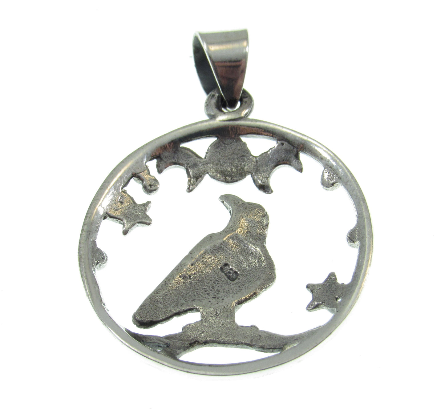 Solid 925 Sterling Silver Raven and Crescent Moon Pendant – Crow Totem with Stars – Witchy Gothic Bird Jewelry – Wiccan Pagan Necklace Charm