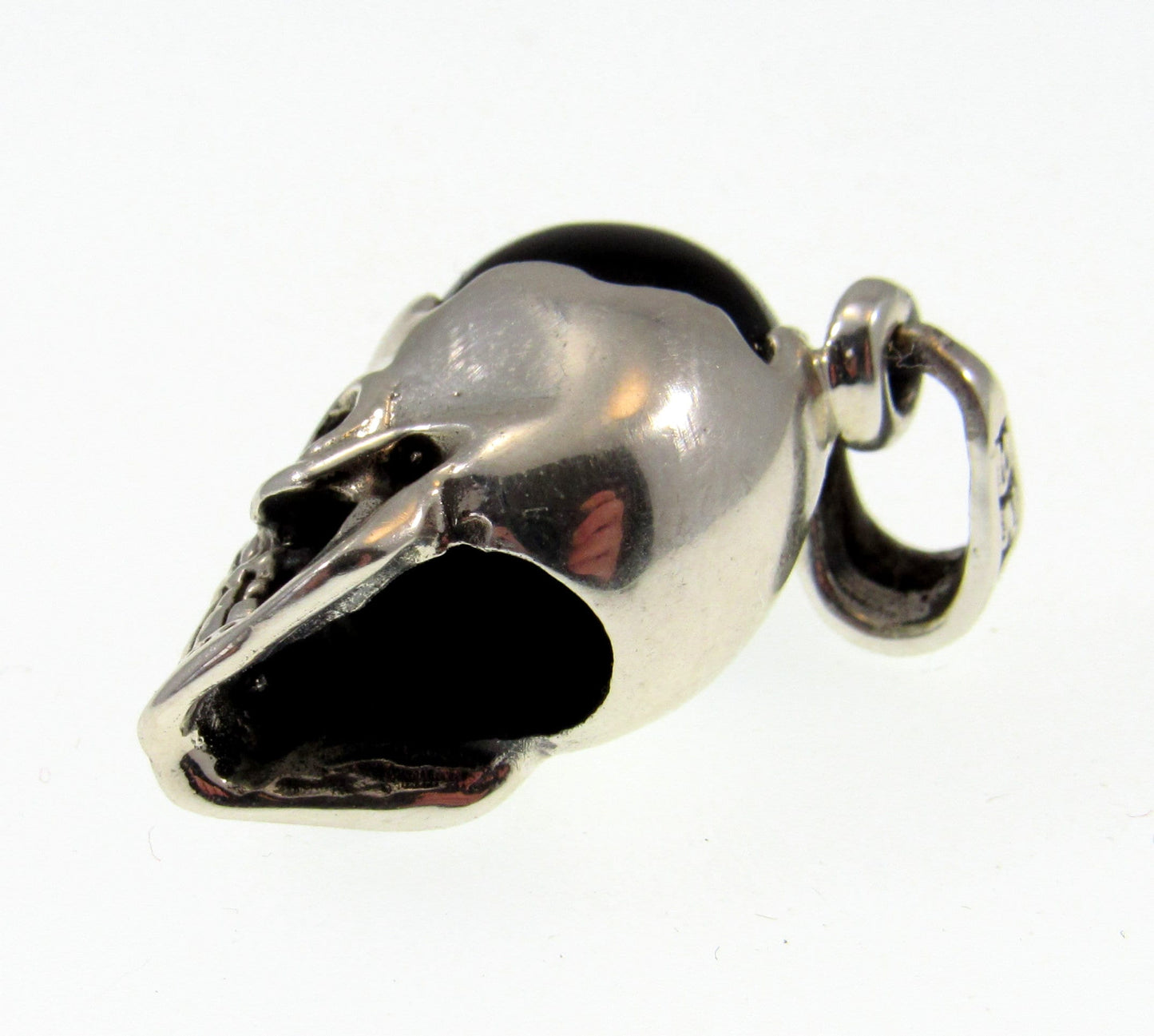 Solid 925 Sterling Silver & Black Onyx Skeleton Skull Pendant