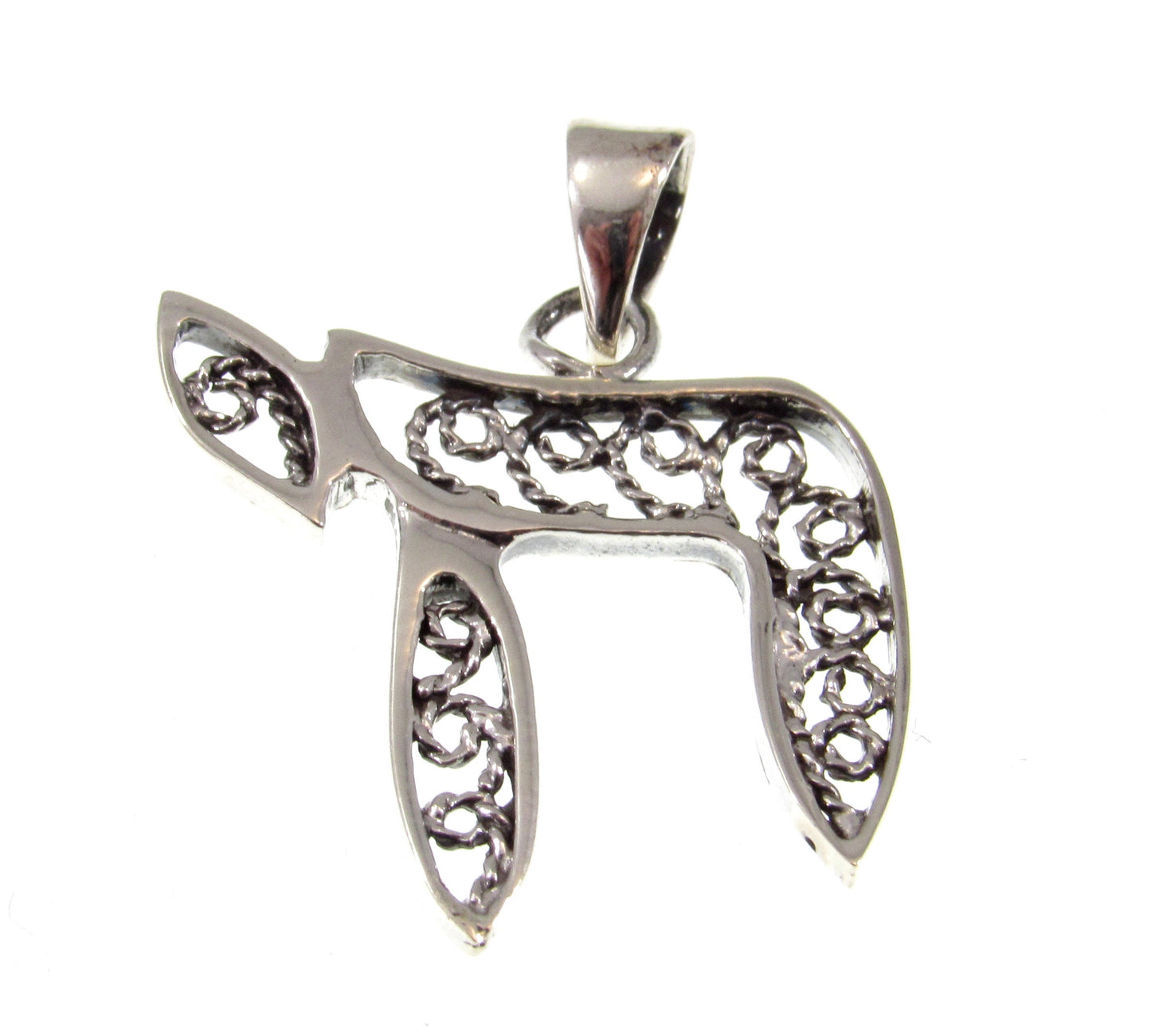 Solid 925 Sterling Silver Jewish Hebrew CHAI Pendant, Religious Charm Amulet Medallion