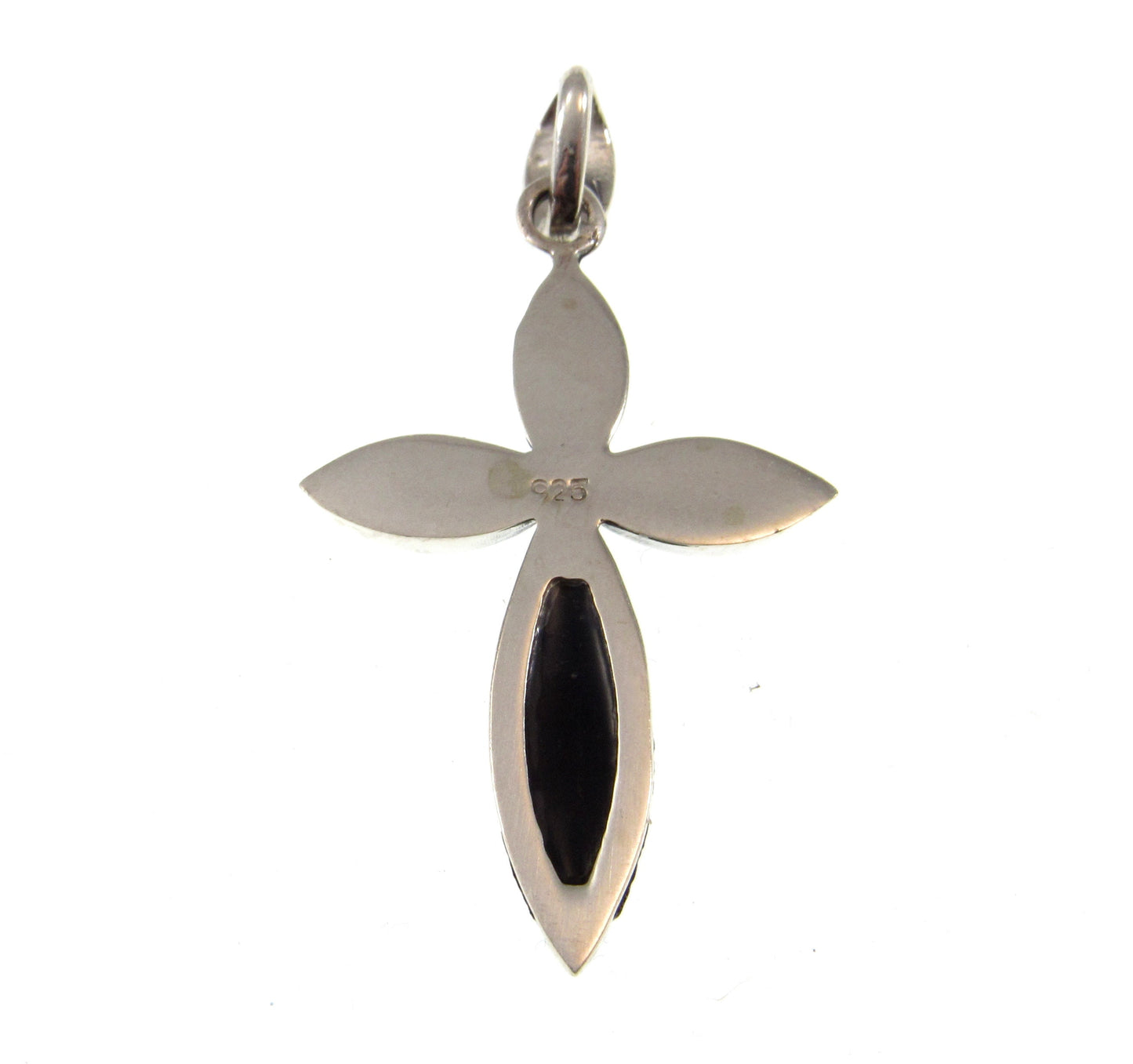 Solid 925 Sterling Silver & Genuine Black Onyx Filigree Cross Pendant