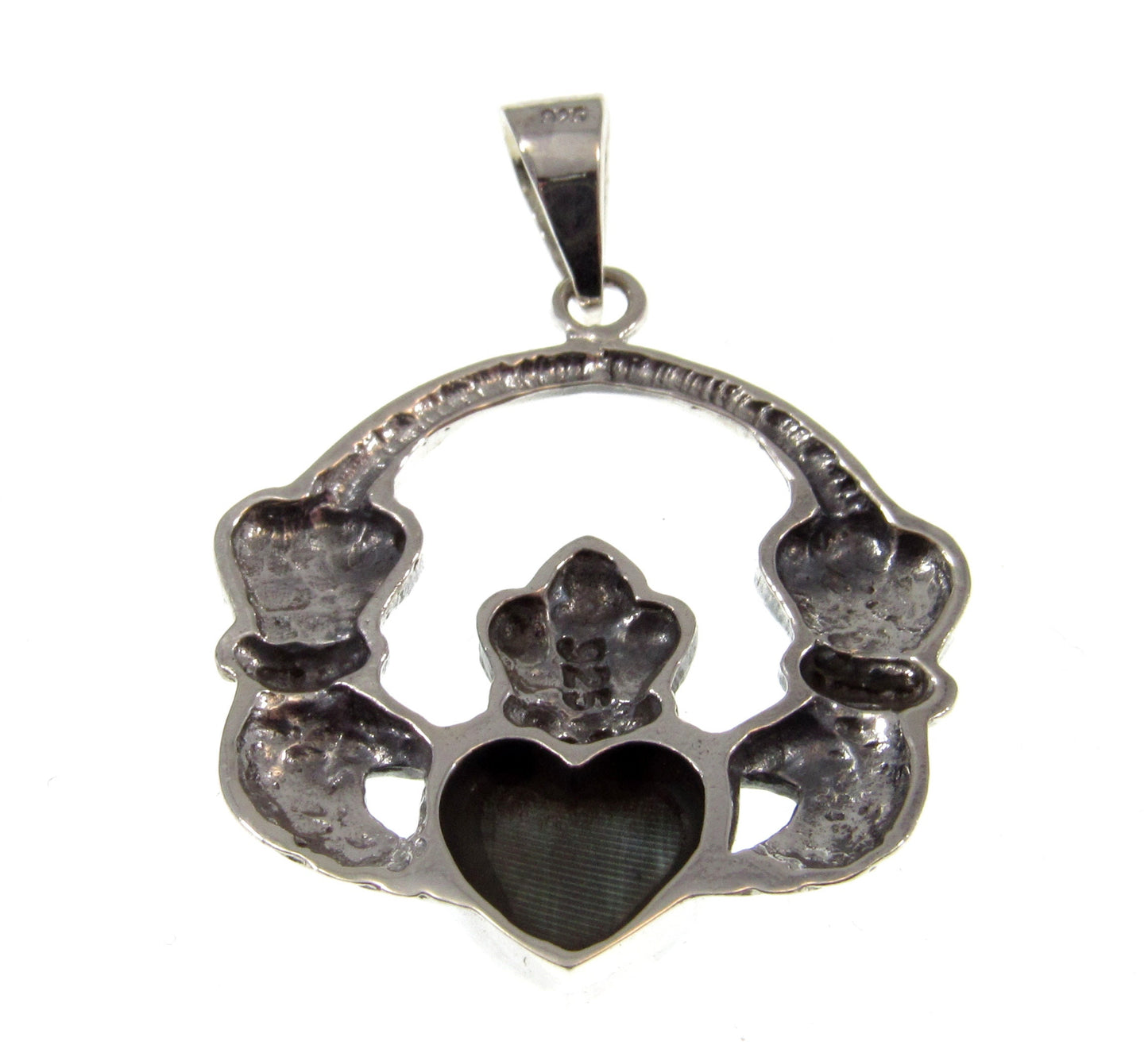Solid 925 Sterling Silver Celtic Irish CLADDAGH Pendant With Marcasite and Malachite Gemstones