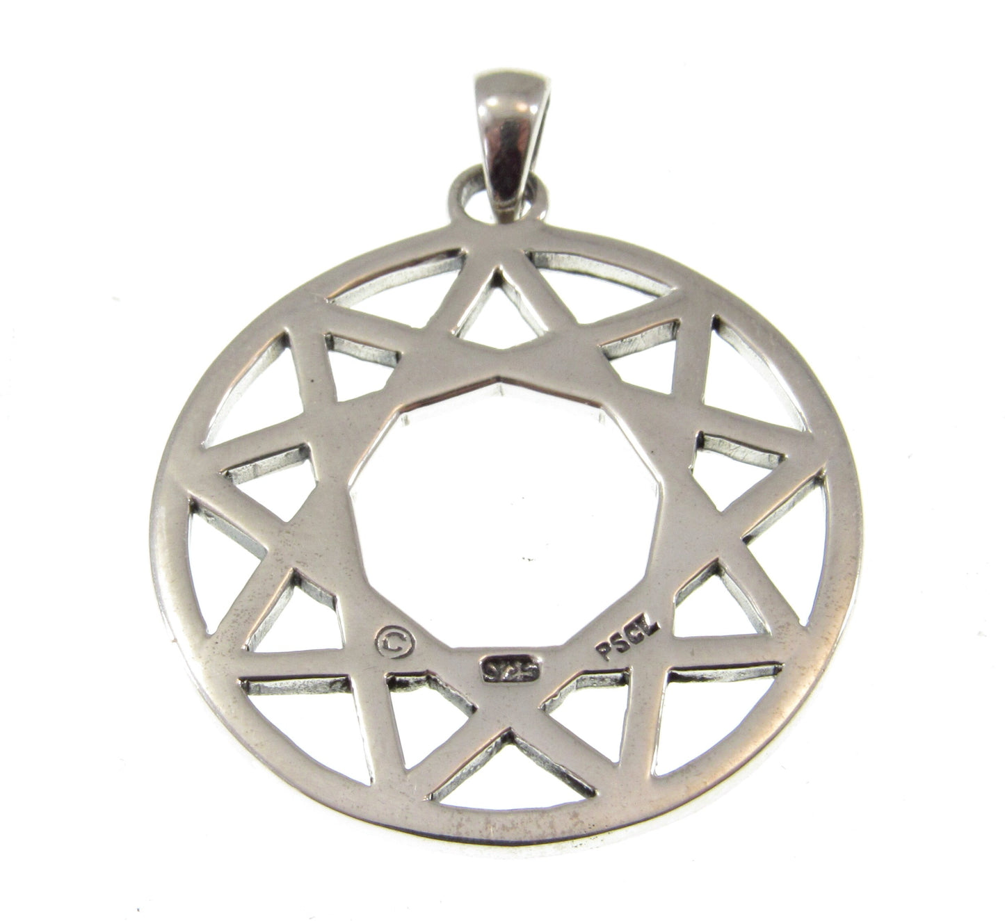 Solid 925 Sterling Silver Enneagram Ninefold Star Pendant, 9 Pointed Religious Pagan Star