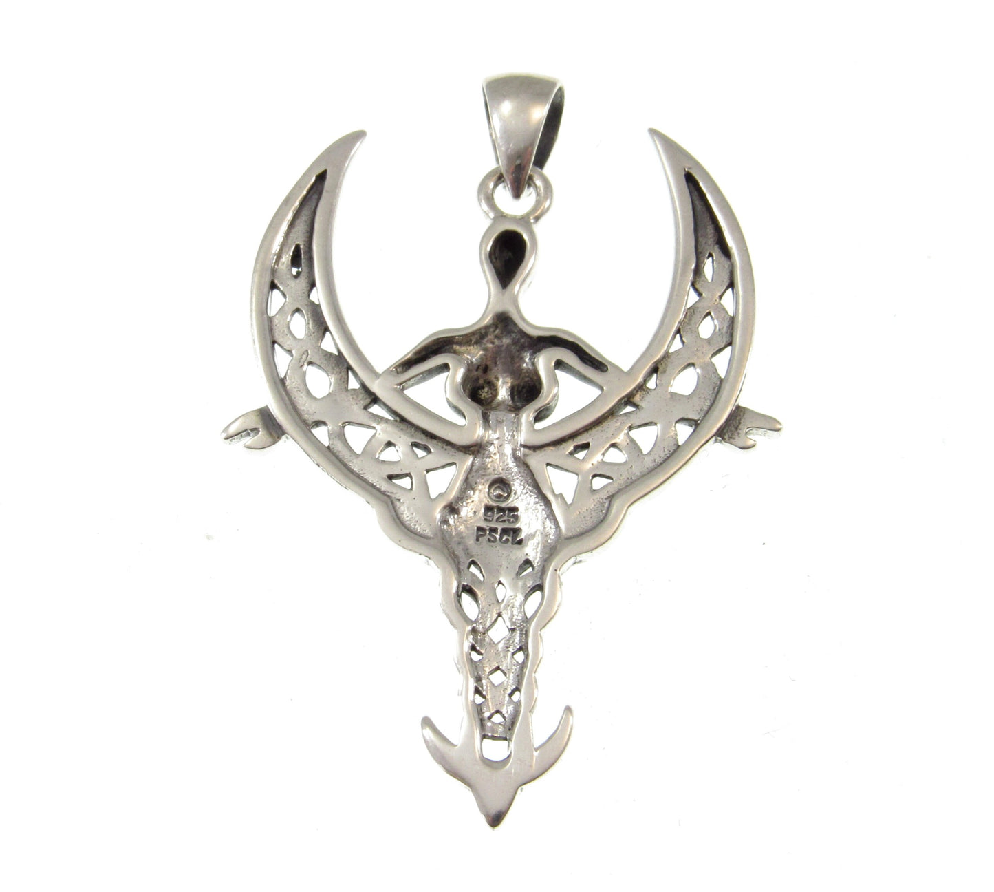 Solid 925 Sterling Silver Celtic Moon Goddess Pendant, Crescent Moon with Celtic Knotwork, Nude Goddess Jewelry