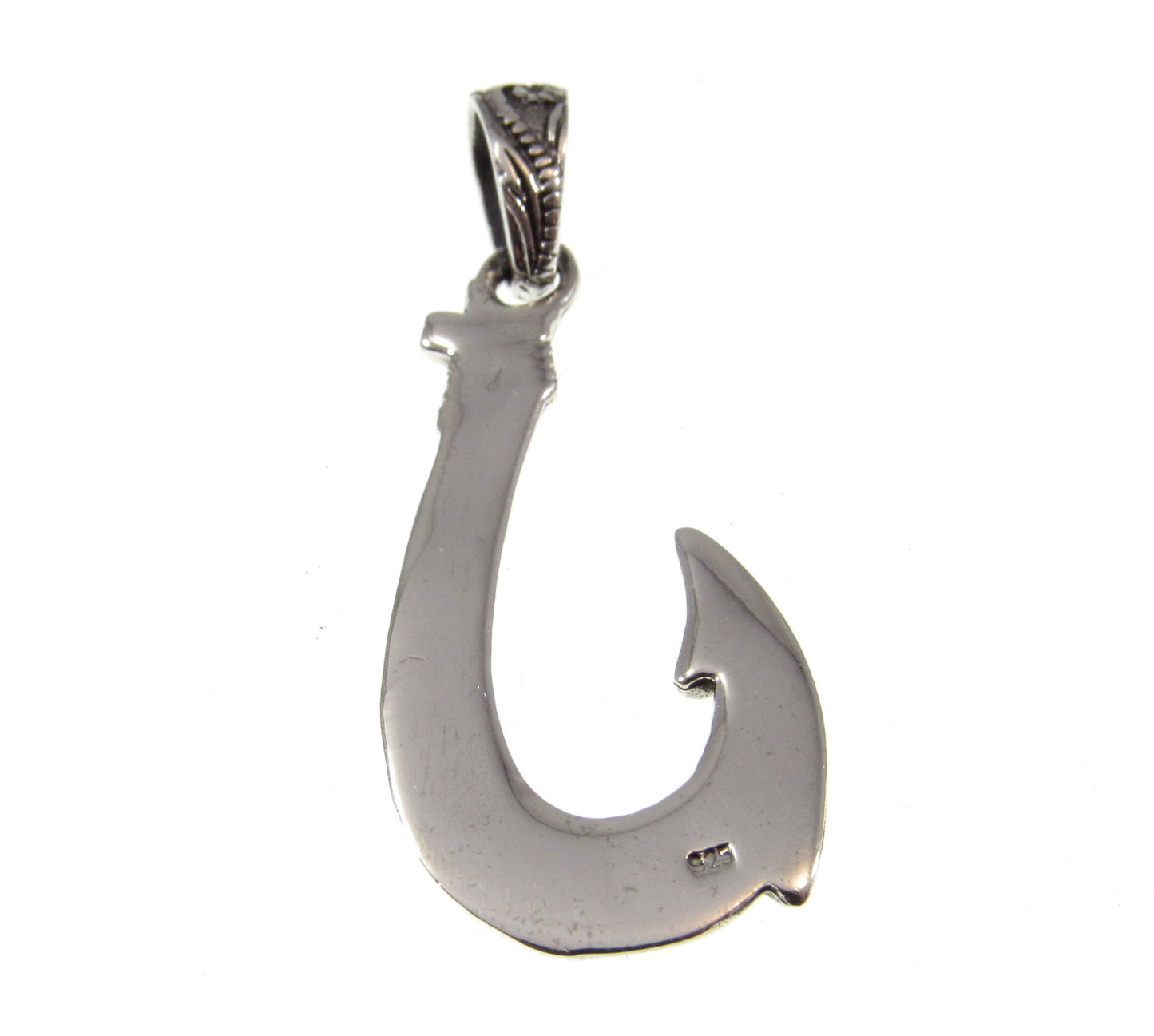 Solid Sterling Silver Hawaiian Fish Hook Pendant - Engraved Polynesian Necklace Pendant, Men's Silver Hook Charm, Nautical Jewelry Gift