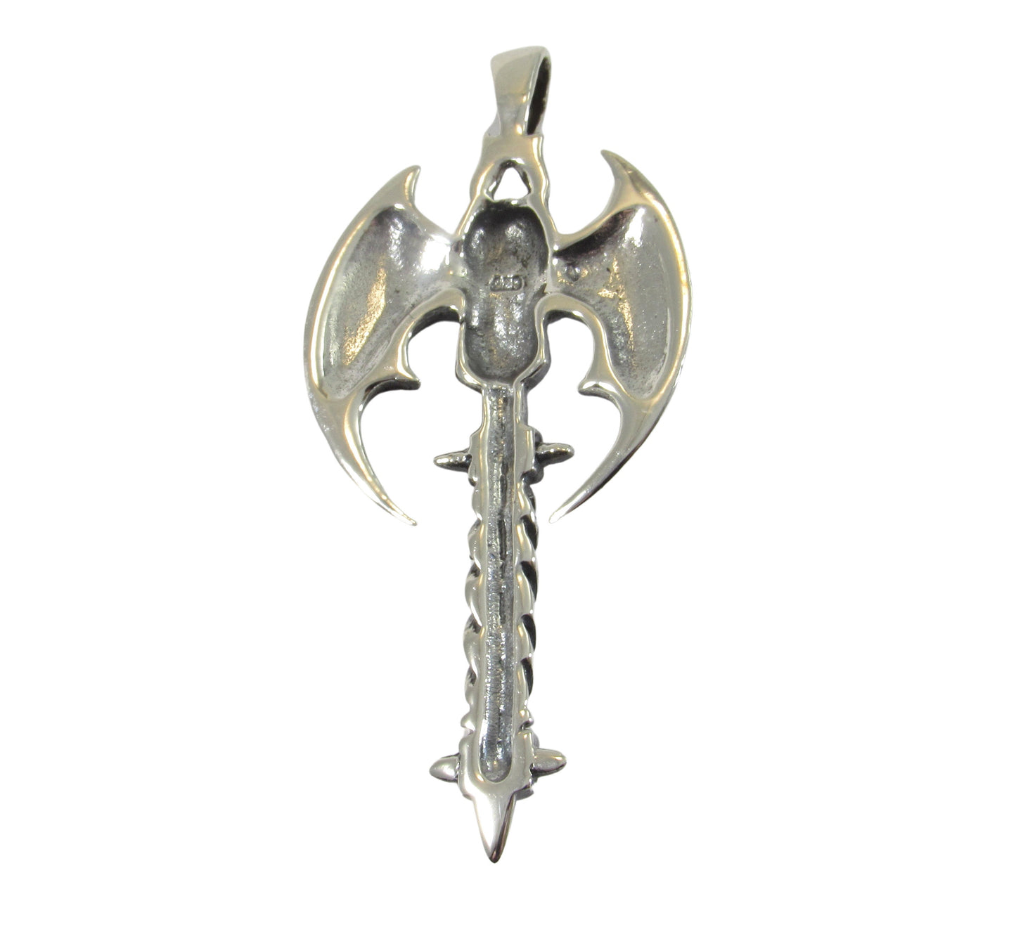 Solid 925 Sterling Silver Double Axe Skull Pendant – Gothic Warrior Battle Axe Amulet