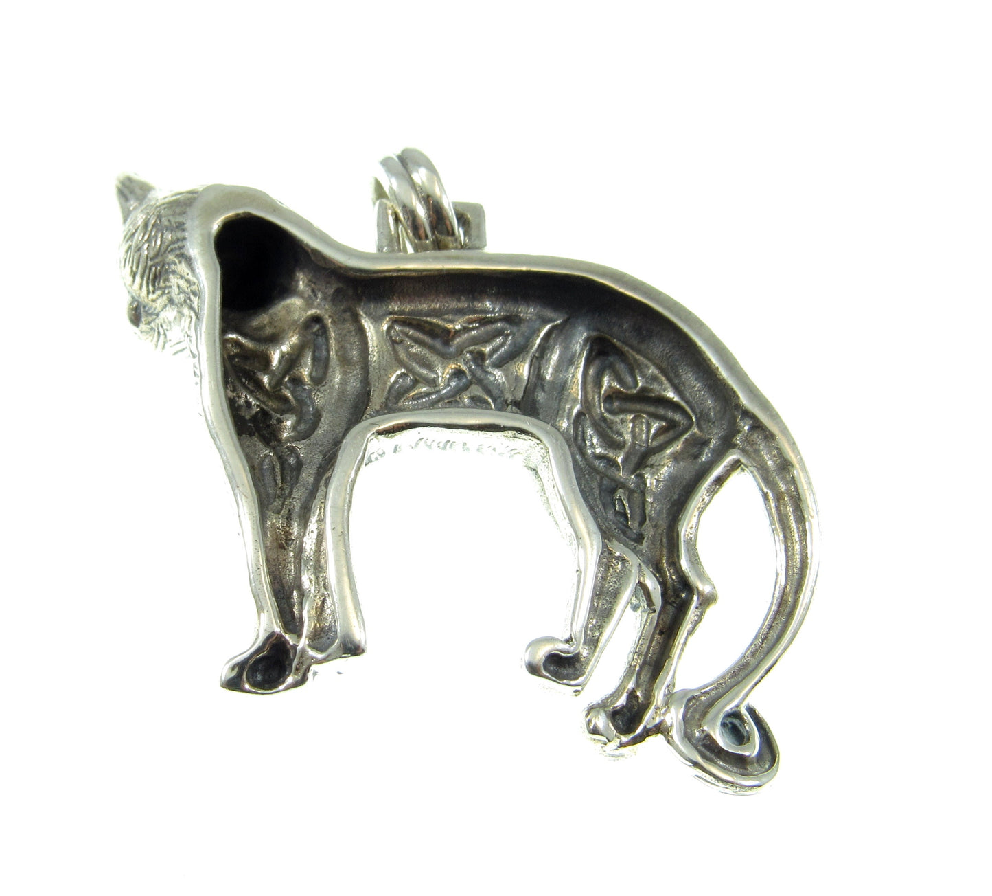 Solid 925 Sterling Silver Magical Wiccan Celtic Cat Pendant