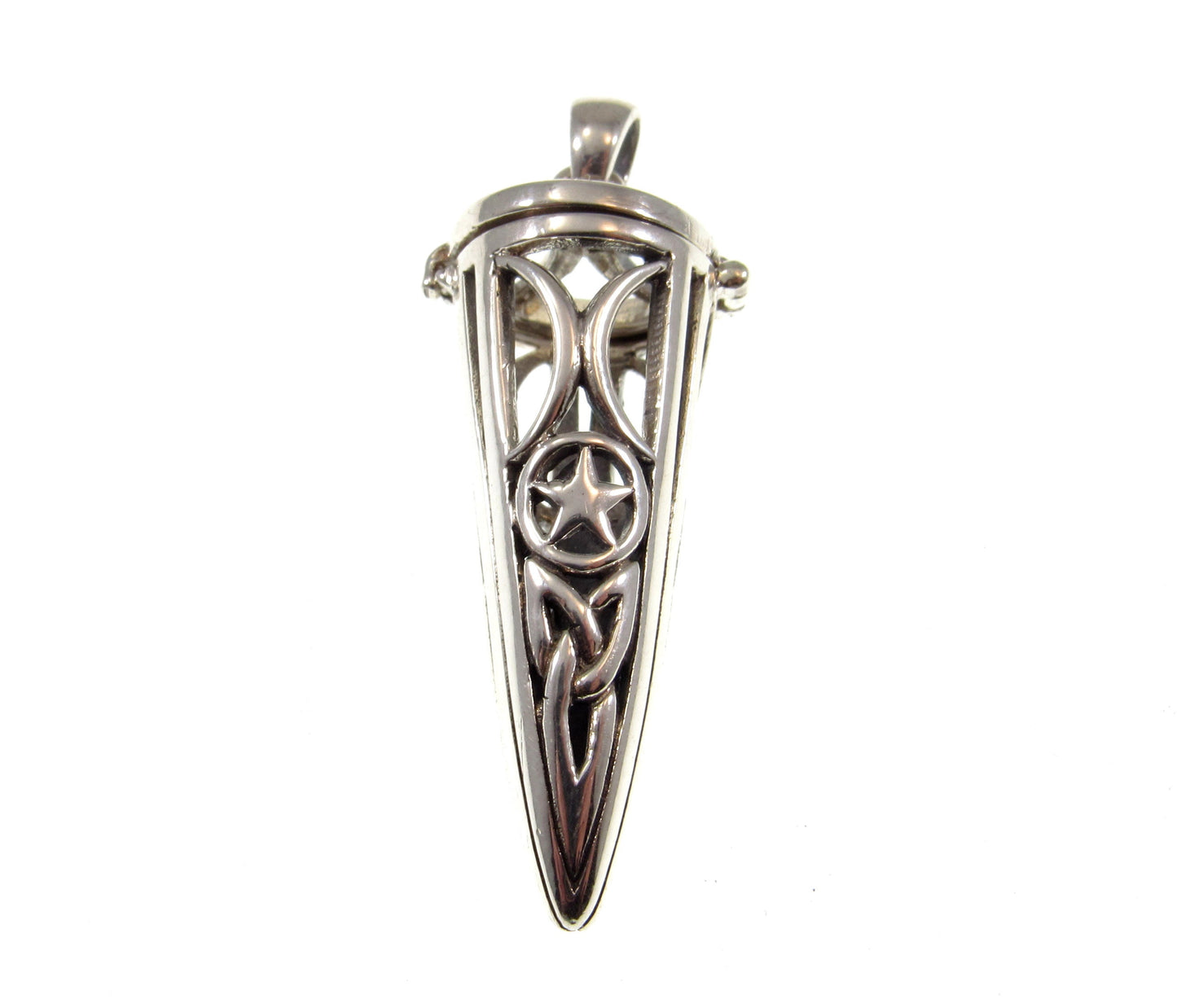 Celtic Triquetra Knot Pendulum Handcrafted in Solid 925 Sterling Silver with Hinged Lid Pendant for Spells & Potions
