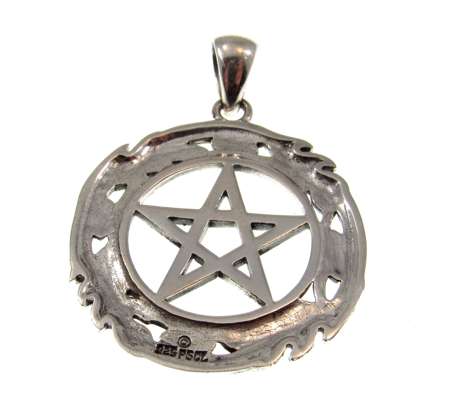 Solid 925 Sterling Silver Pentacle with Oak Leaf Wreath, Handcrafted Protection Pentagram Amulet, Pagan Wicca Talisman