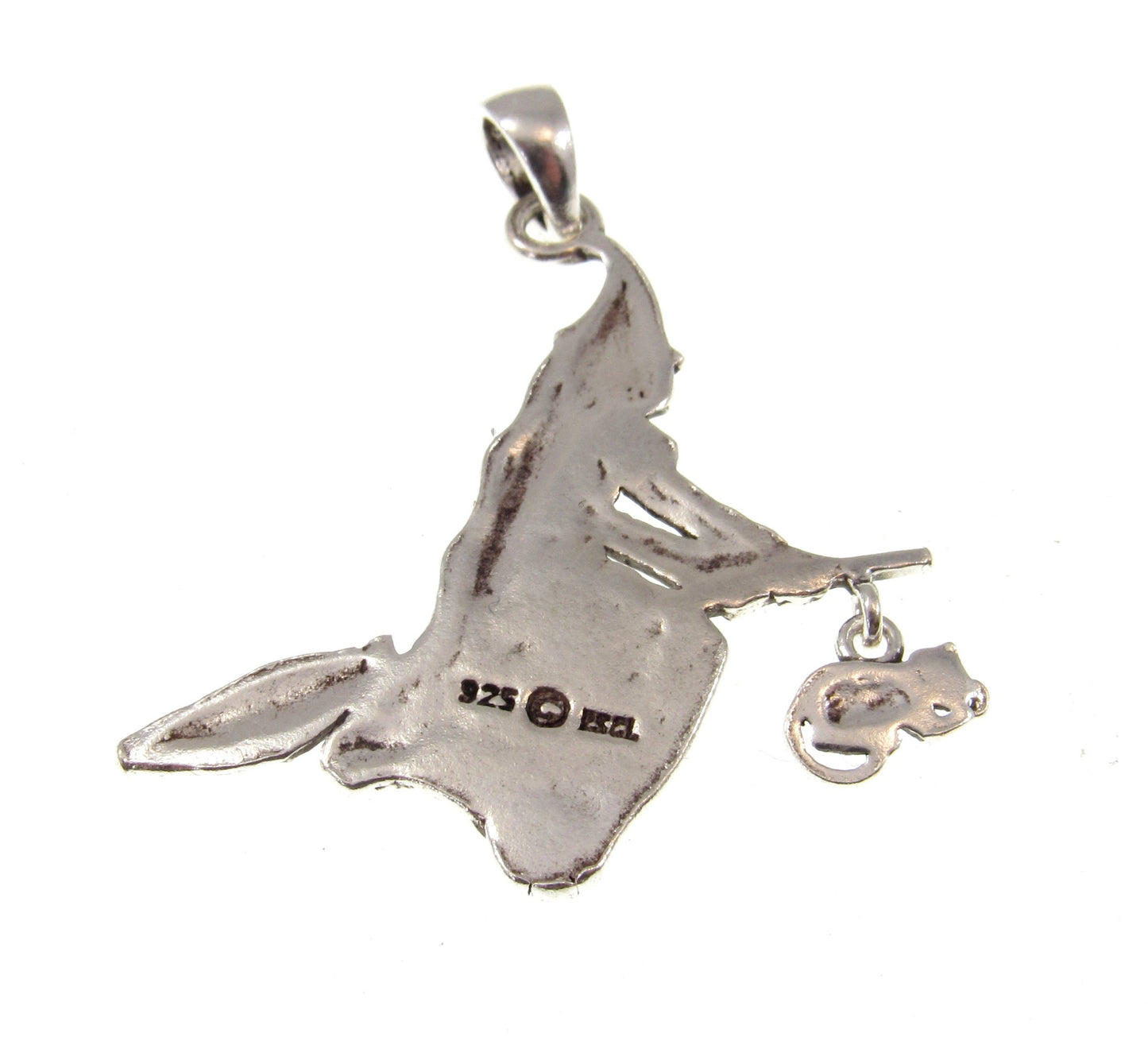 Solid 925 Sterling Silver Witch on Broomstick with Feline Companion Pendant, Magic Wiccan Amulet