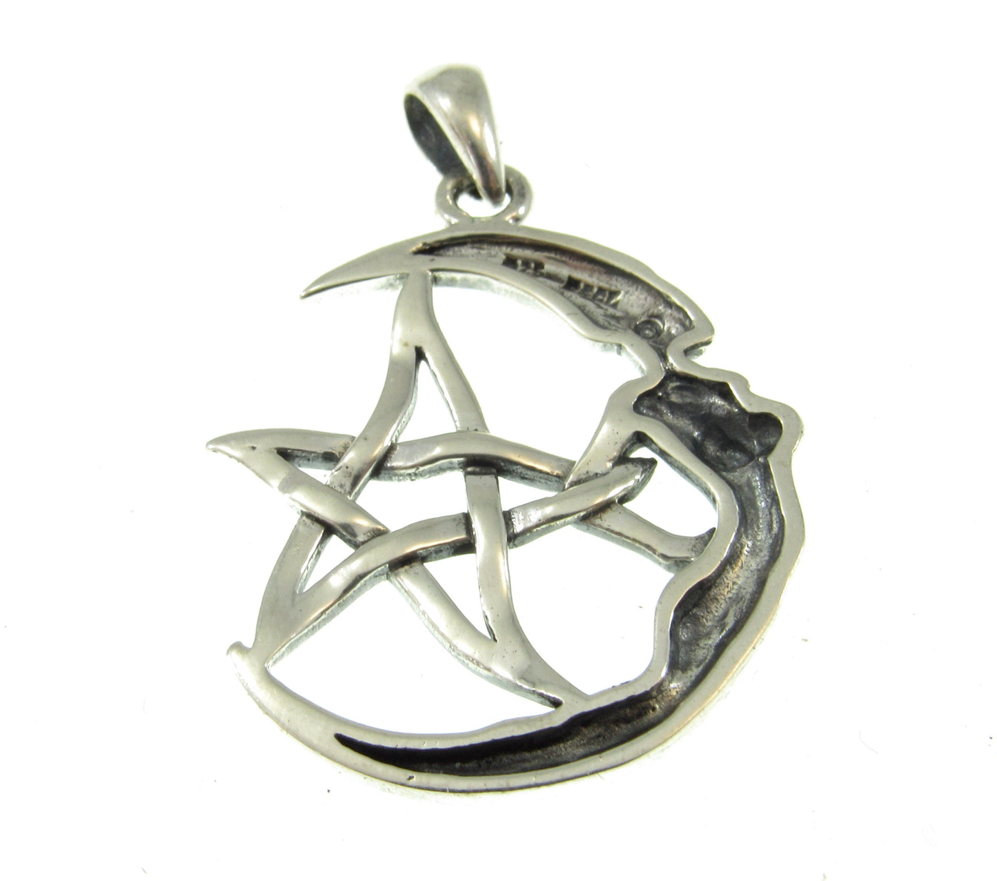 Solid 925 Sterling Silver Moon Goddess The Star Pentagram Pendant, Pagan Wicca Amulet