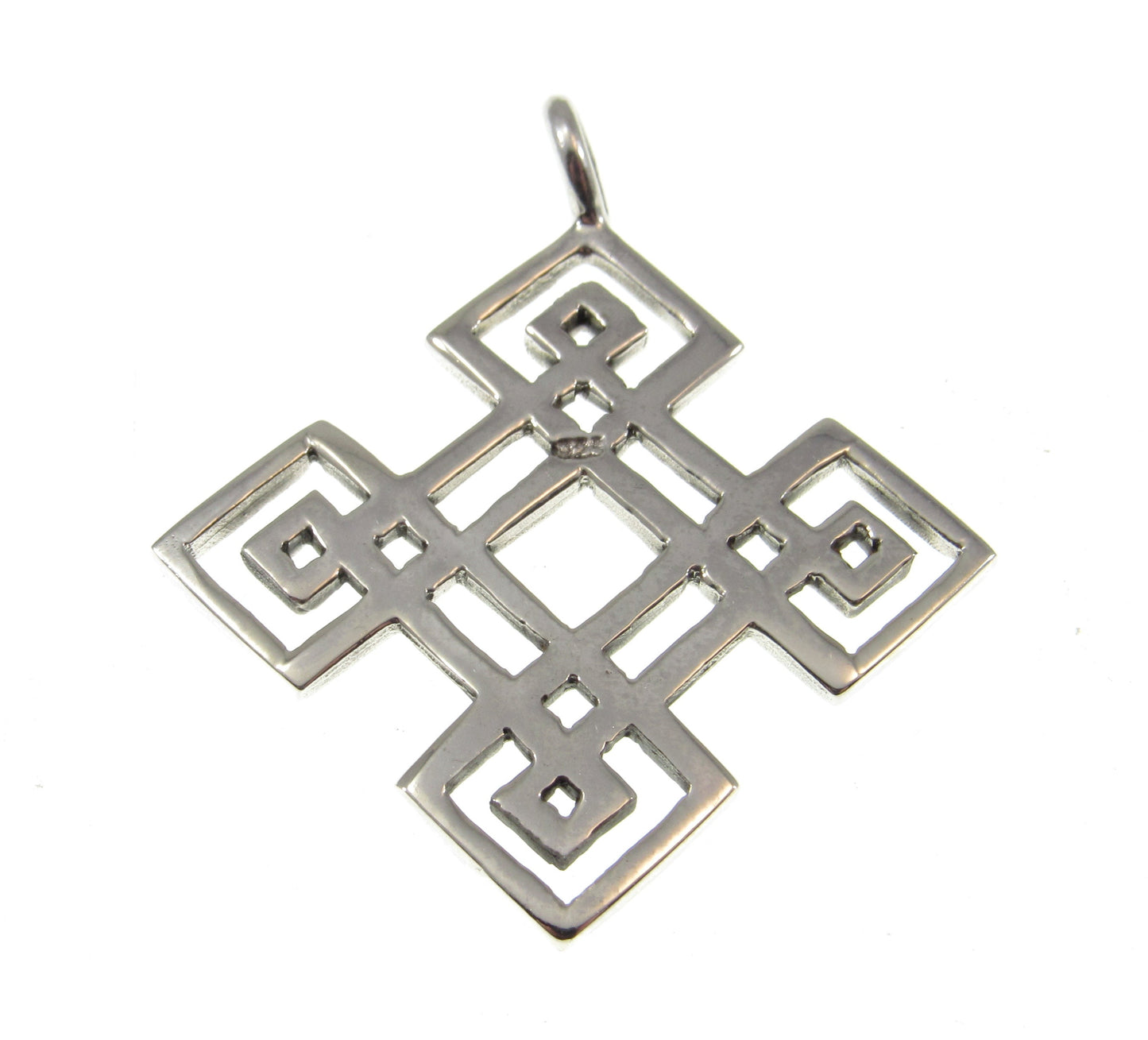 Solid 925 Sterling Silver Celtic Diamond / Square Quaternary Knot Pendant, Handcrafted Endless Knot / Eternal Loop Shield Amulet