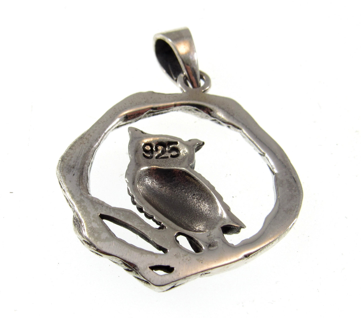 Solid 925 Sterling Silver Owl Pendant - Nature Jewelry, Woodland Charm, Gift for Owl Lovers, Bird Pendant, Owl Perched on Twisted Branches