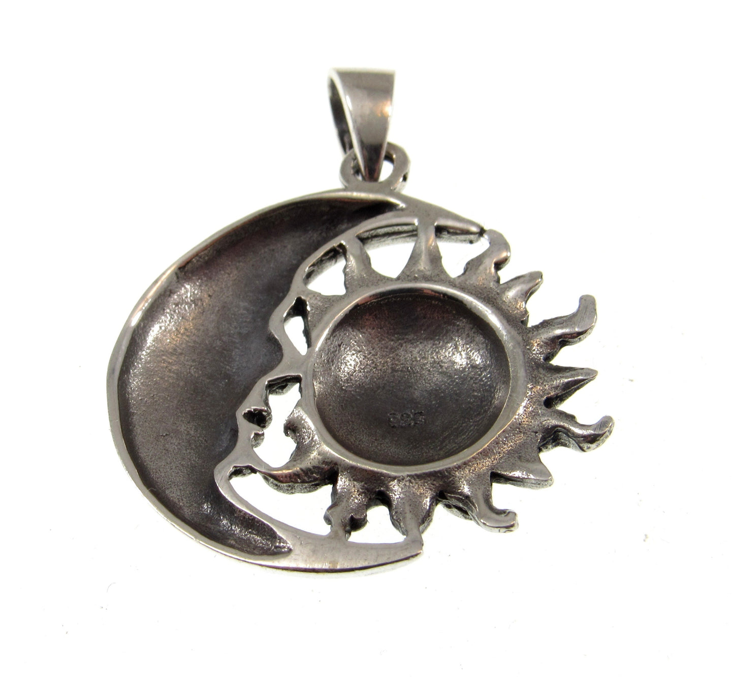Solid 925 Sterling Silver Sun and Crescent Moon Faces Pendant, Cosmic Solar & Lunar Amulet
