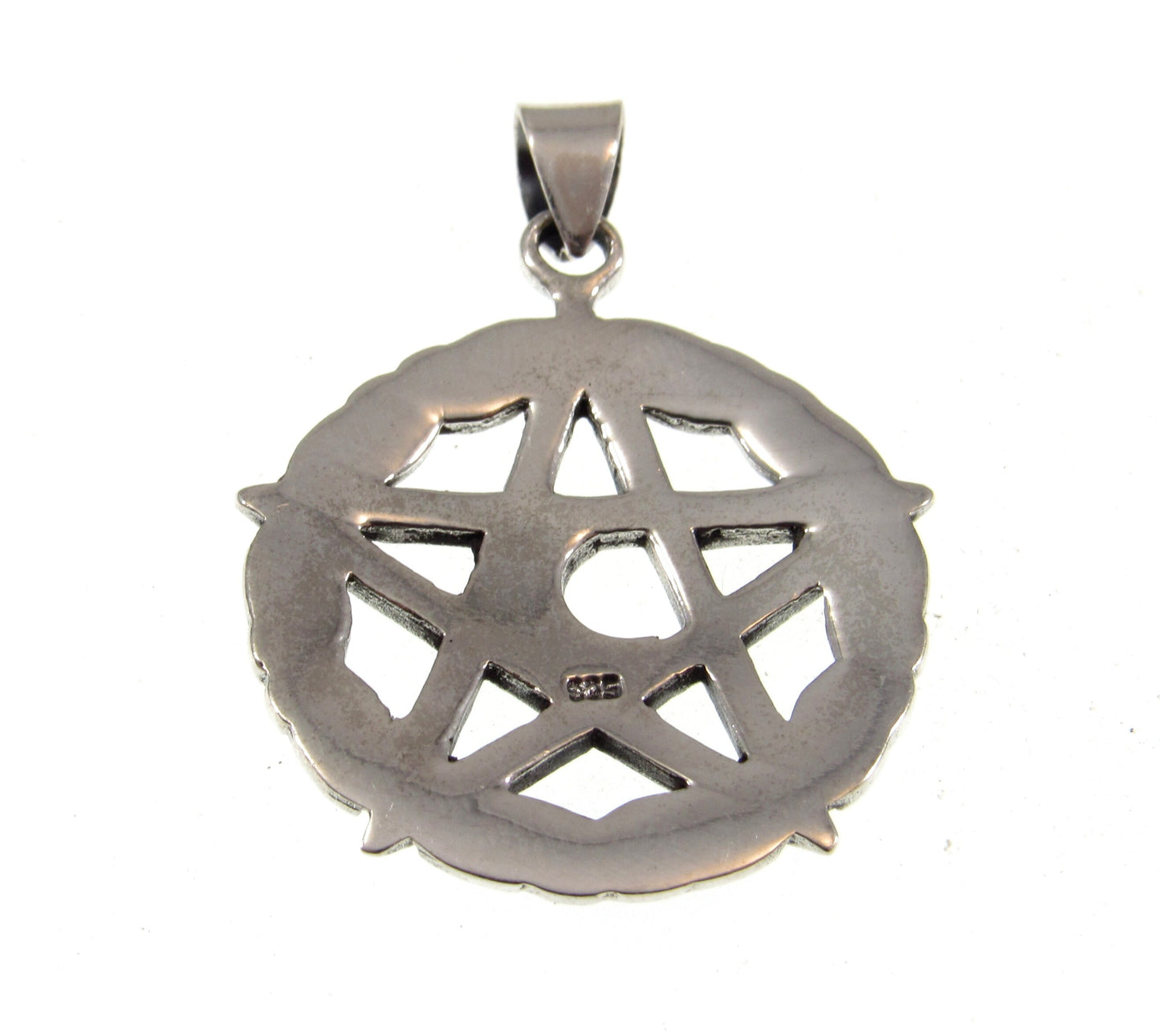 Solid 925 Sterling Silver Celtic Triple Moon Goddess Pentacle, Handcrafted Pentagram Pendant
