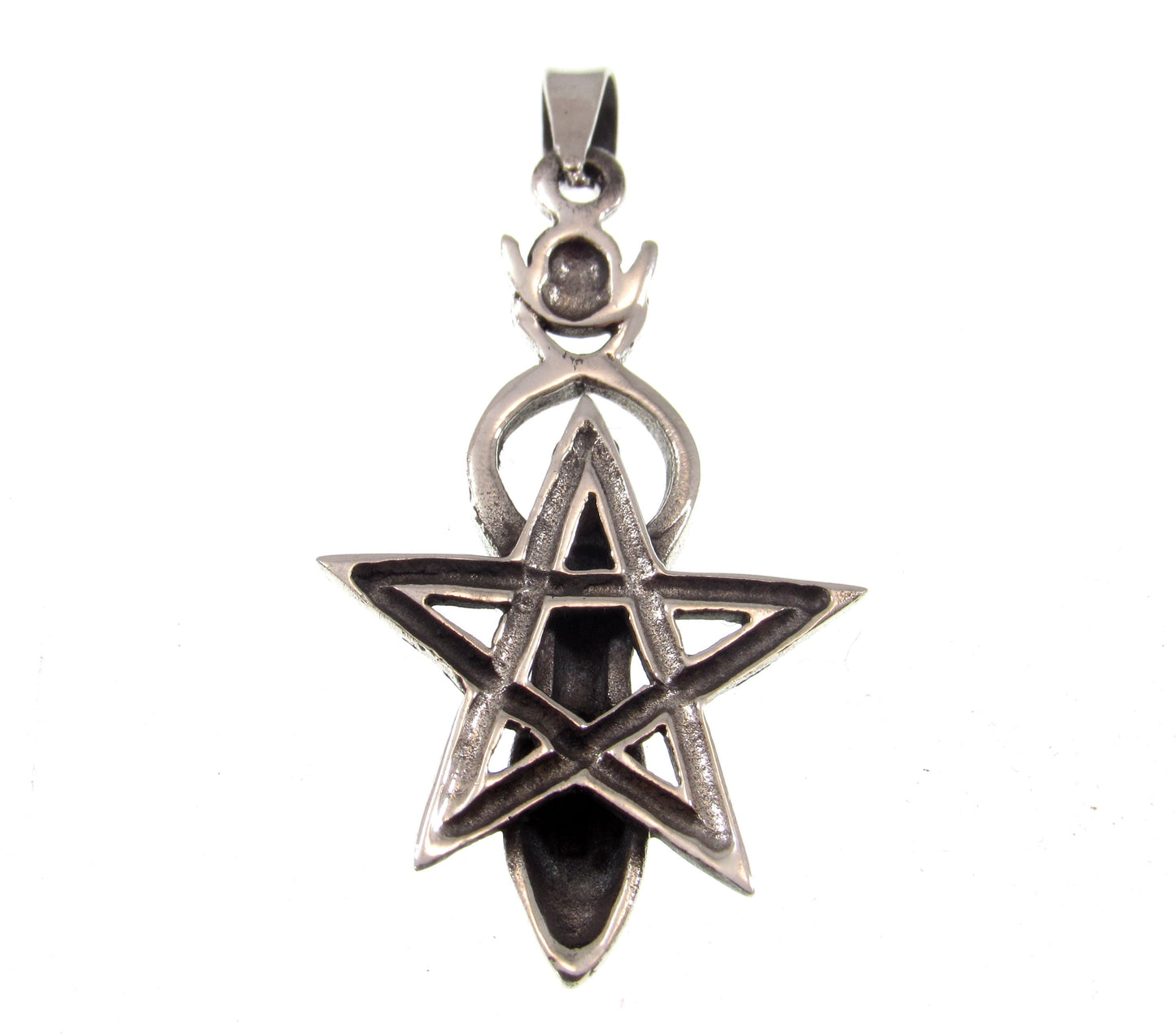 Solid 925 Sterling Silver Spiral Goddess Pentagram Pendant, Handcrafted Magickal Wiccan Feminist Symbol