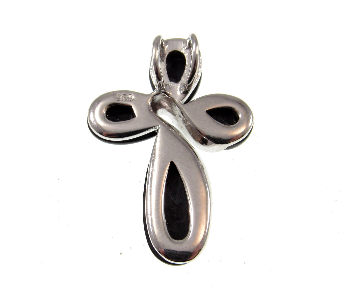 Solid 925 Sterling Silver & Genuine Black Onyx Elegant Cross Pendant