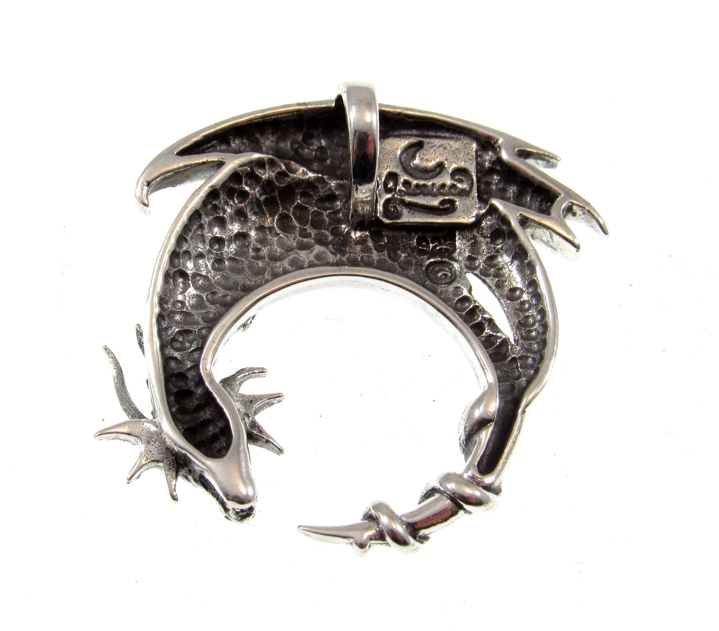 Solid 925 Sterling Silver Dragon Moon Mystical Guardian Slide Pendant by Artist Jessica Galbreth
