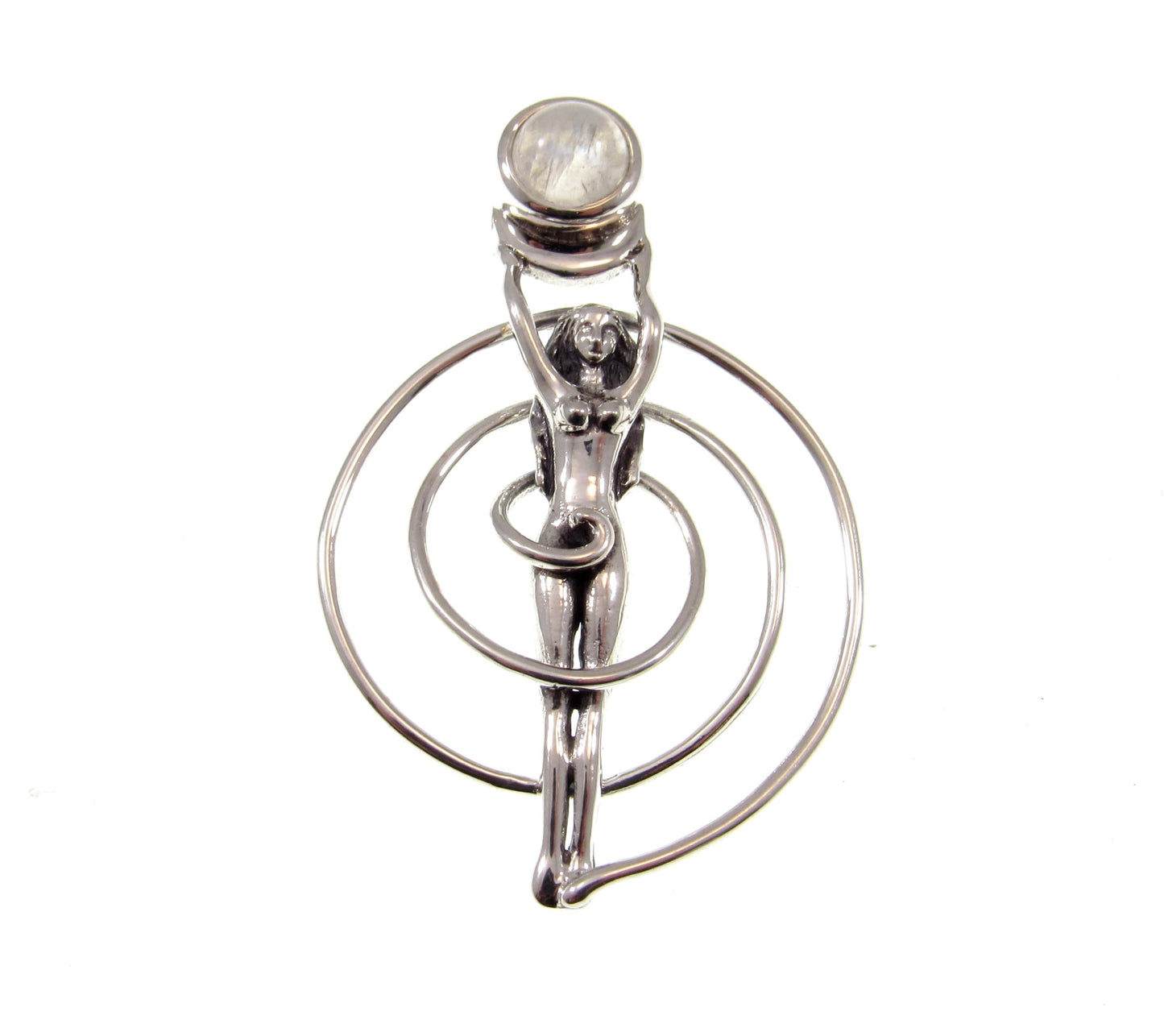 Solid 925 Sterling Silver Spiral Goddess Pendant – Fertility Goddess with Amethyst, Garnet, Moonstone, Topaz