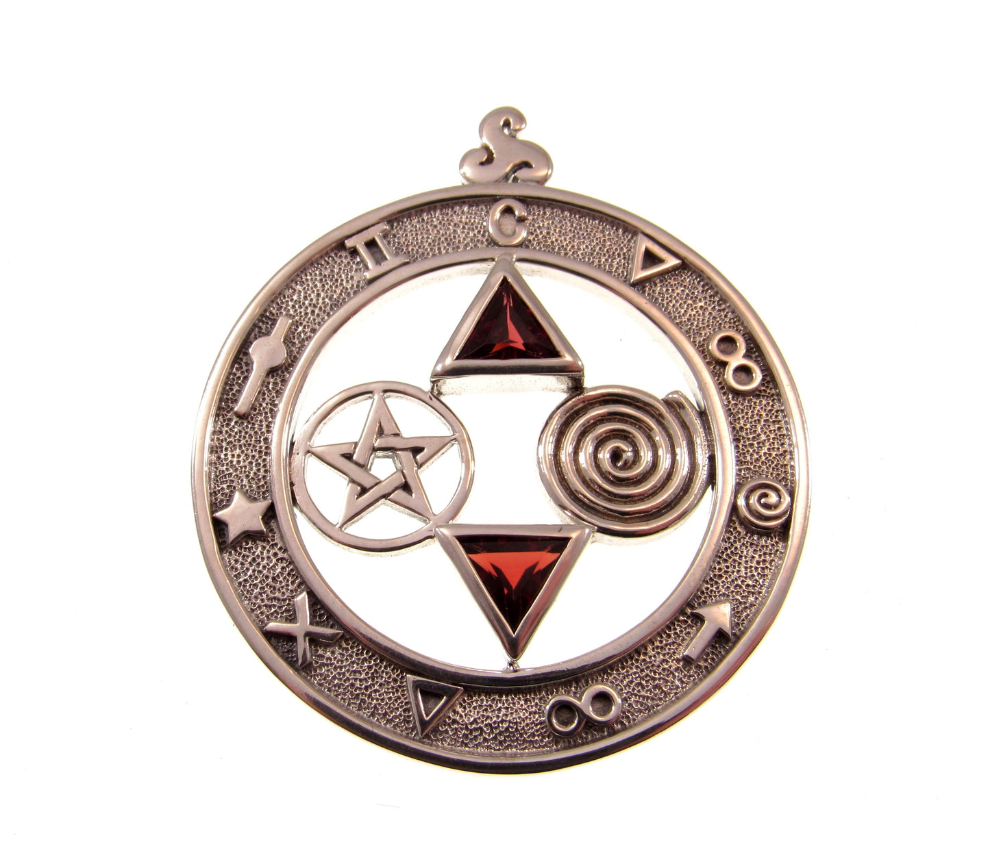 Solid 925 Sterling Silver Total Universal Balance Pentacle Talisman Pendant, Choose Gemstone: Purple Amethyst, Red Garnet, or Blue Topaz