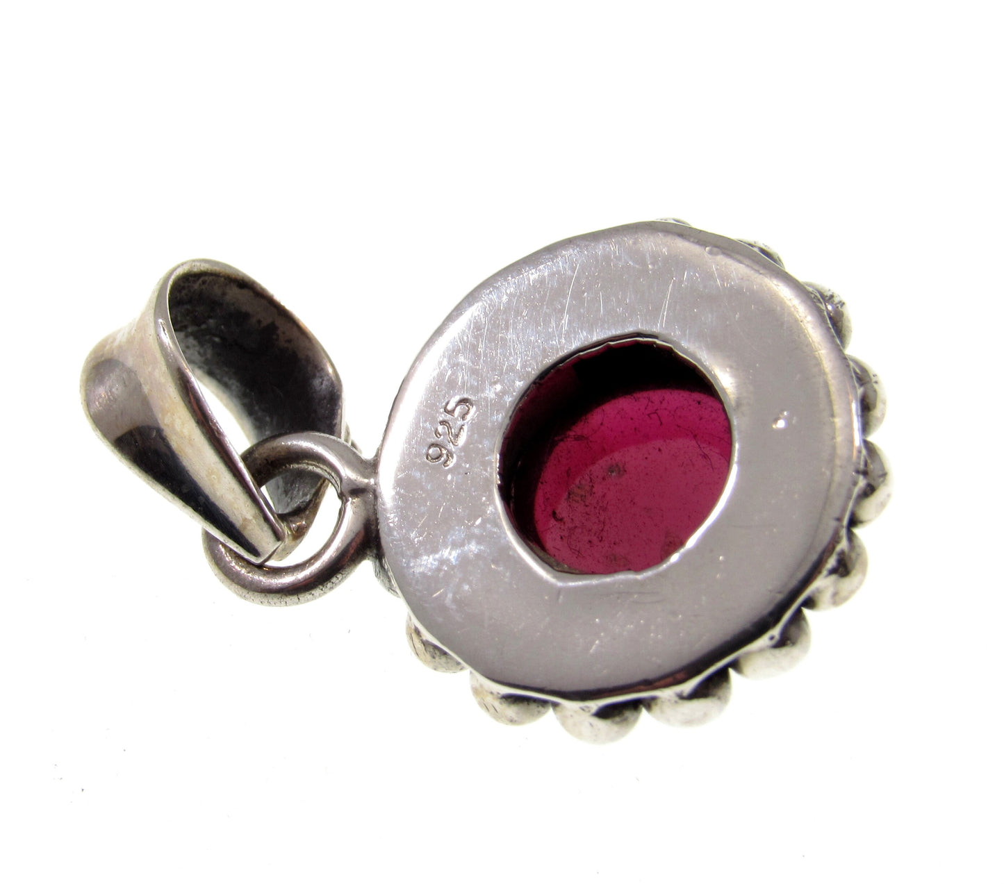 Solid 925 Sterling Silver Deep Red Garnet Pendant, Round Cabochon Gemstone Jewelry, January Birthstone Charm, Gift for Capricorns