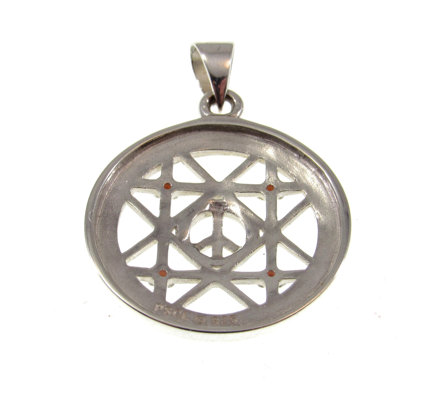Solid 925 Sterling Silver & 14k Gold Vermeil Geometric Peace Centralization Pendant, Handcrafted Garnet Magic Amulet Jewelry