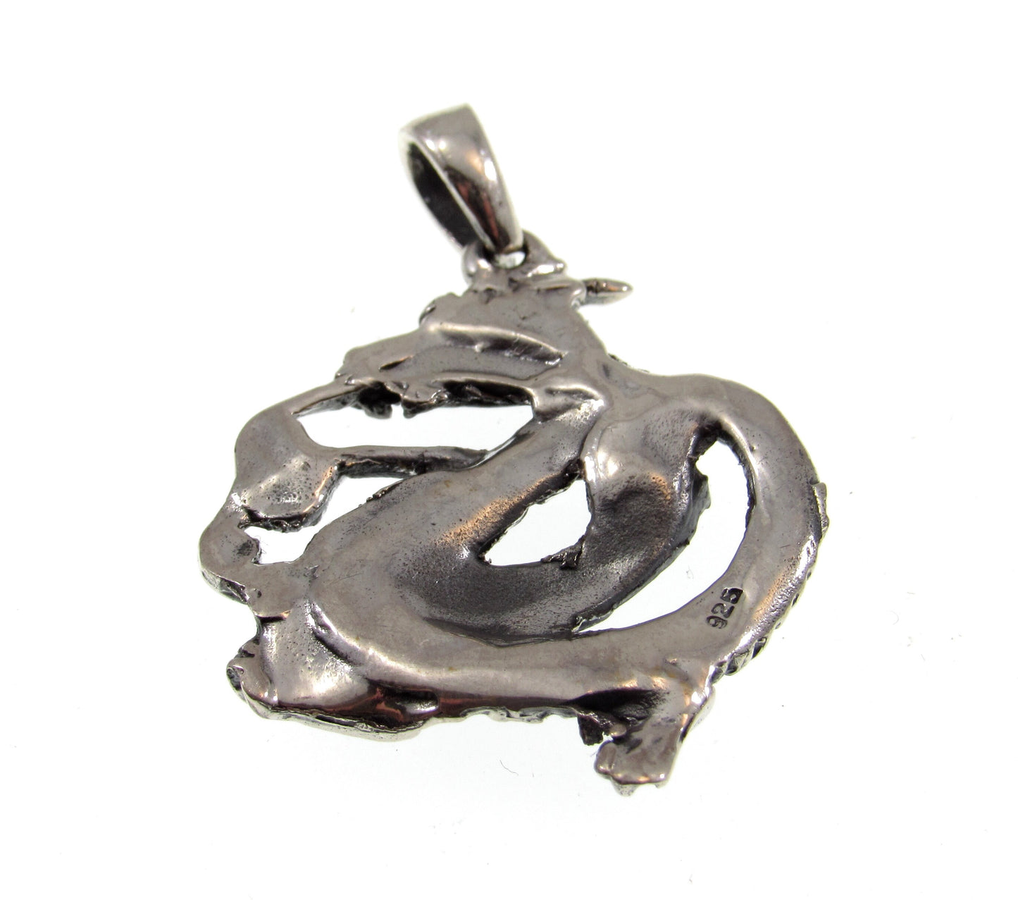 Solid 925 Sterling Silver Oxidized Coiled Dragon Pendant, Handcrafted Serpent / Fantasy Jewelry