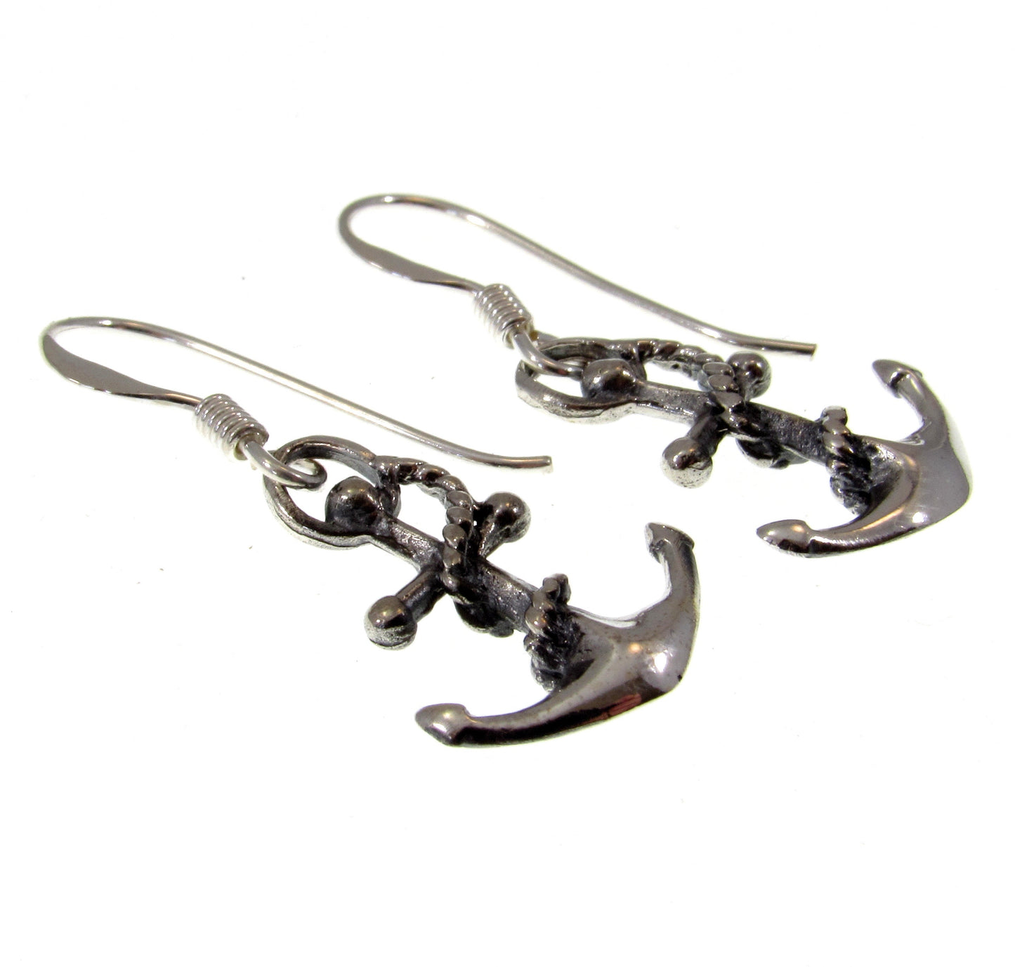 Solid 925 Sterling Silver Anchor & Rope Earrings, Handcrafted Drop Dangle Hook Earrings, Nautical Boat Jewelry