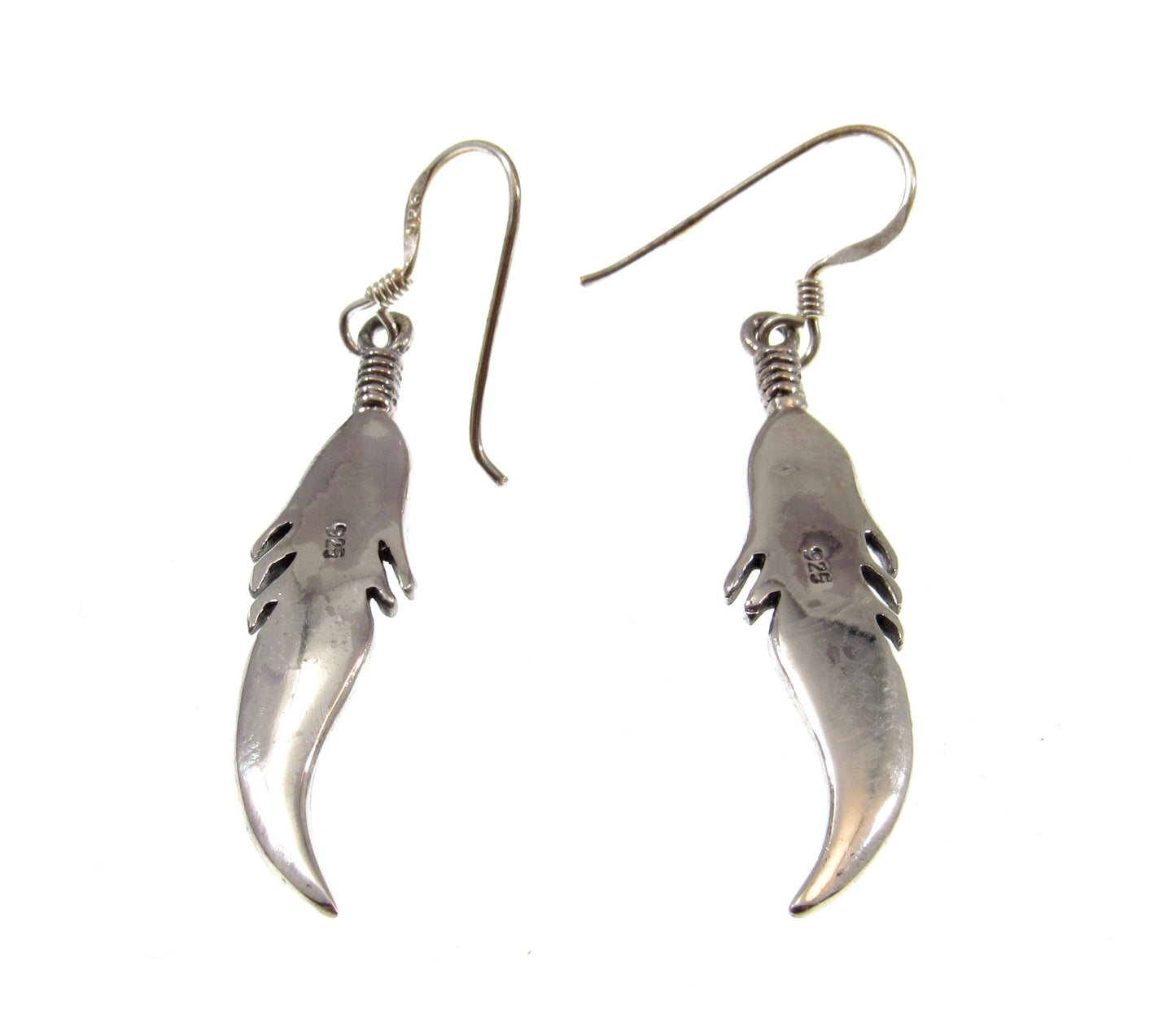 Solid 925 Sterling Silver Bird Feather Earrings, Handcrafted Drop Dangle Hook Earrings, Nature Jewelry