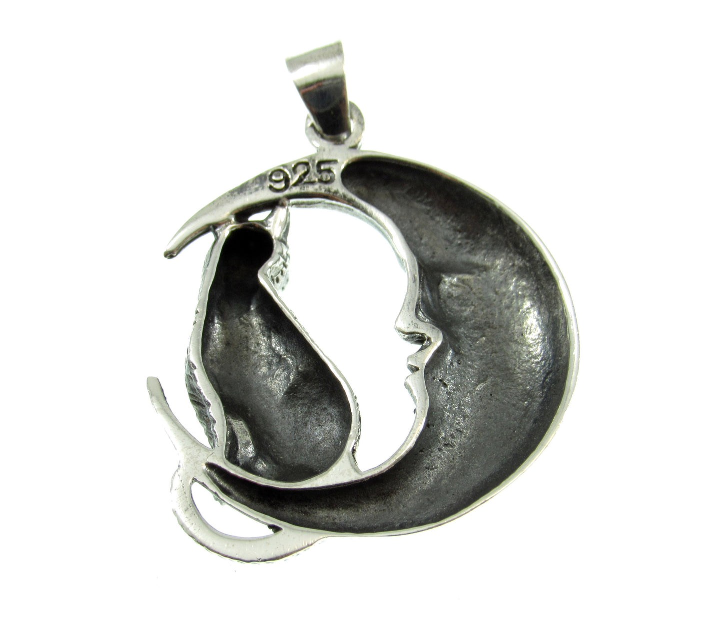 Solid 925 Sterling Silver Cat Familiar on Crescent Moon Pendant, Pagan Amulet, Witchcore Jewelry Necklace Charm, Cat Lover Gift