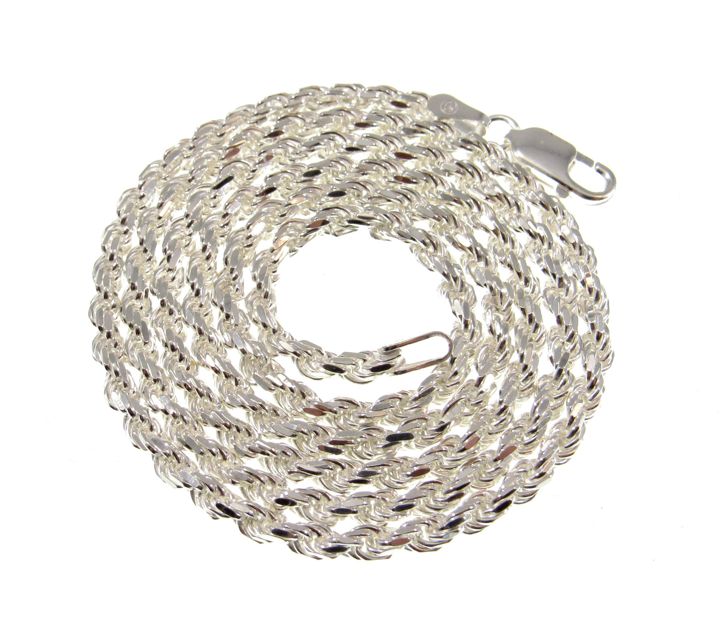3MM Solid 925 Sterling Silver Italian Diamond Cut Rope Chain, Unisex Bracelet or Necklace, Made in Italy, 7"-36" Inches