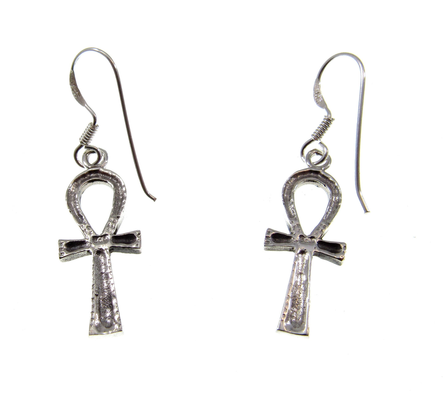 Solid 925 Sterling Silver Ankh Earrings – Egyptian Cross of Life, Gothic Occult Jewelry, Symbol of Eternal Life, Witchy Dangle Earrings