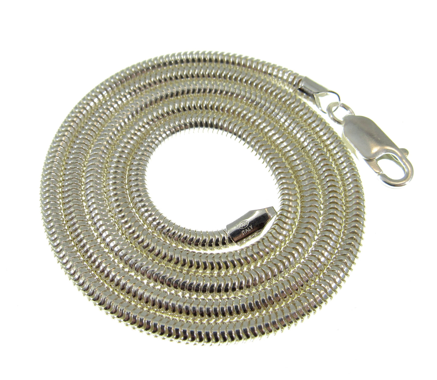3MM Solid 925 Sterling Silver Italian Round Snake Chain, Unisex Necklace, Made in Italy, 16" - 30" Inches, for Men or Women