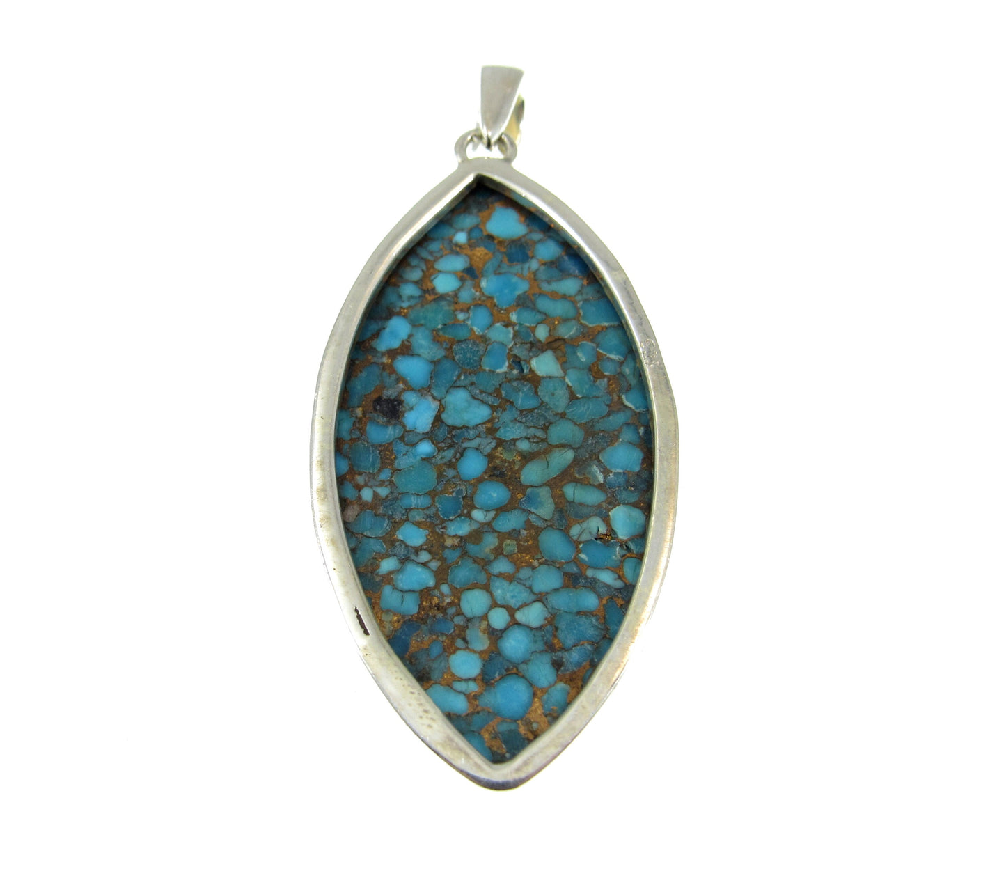 Large Solid 925 Sterling Silver Copper Turquoise Football Shaped Pendant, Handcrafted Gemstone Jewelry CT01