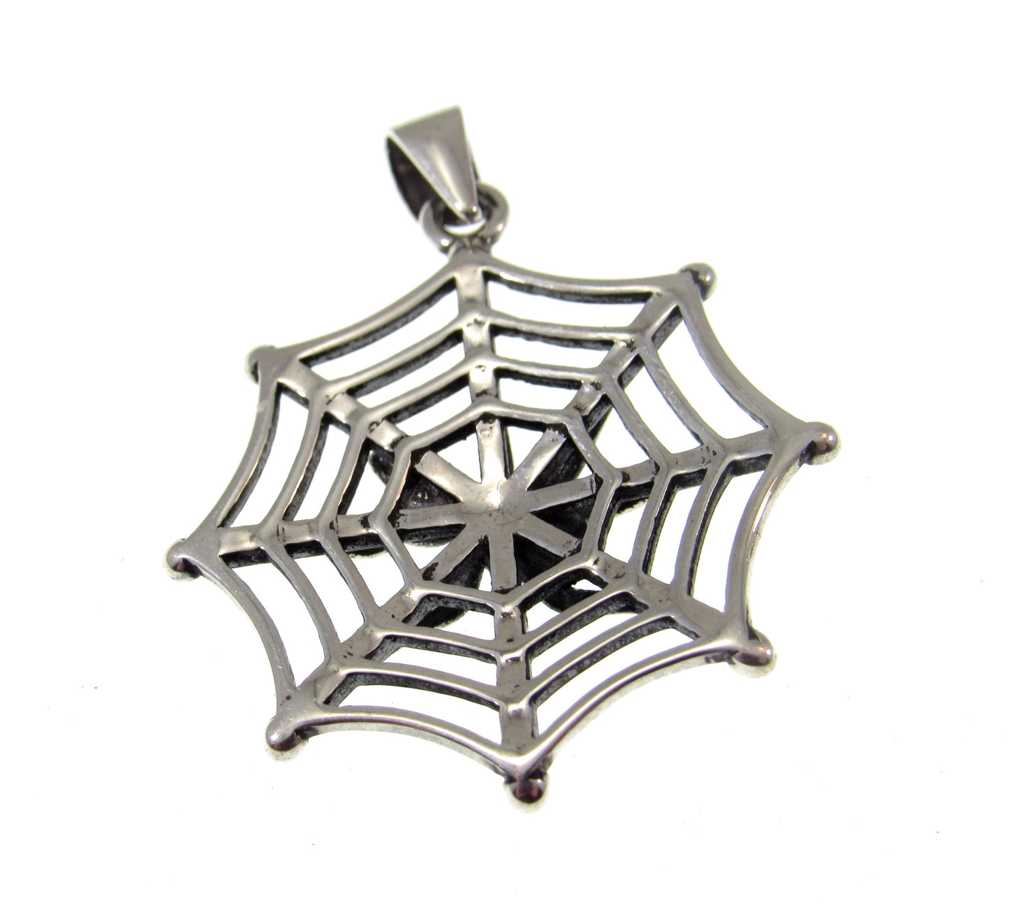Solid 925 Sterling Silver Spider on her Web Pendant, Gothic Spider Necklace Charm