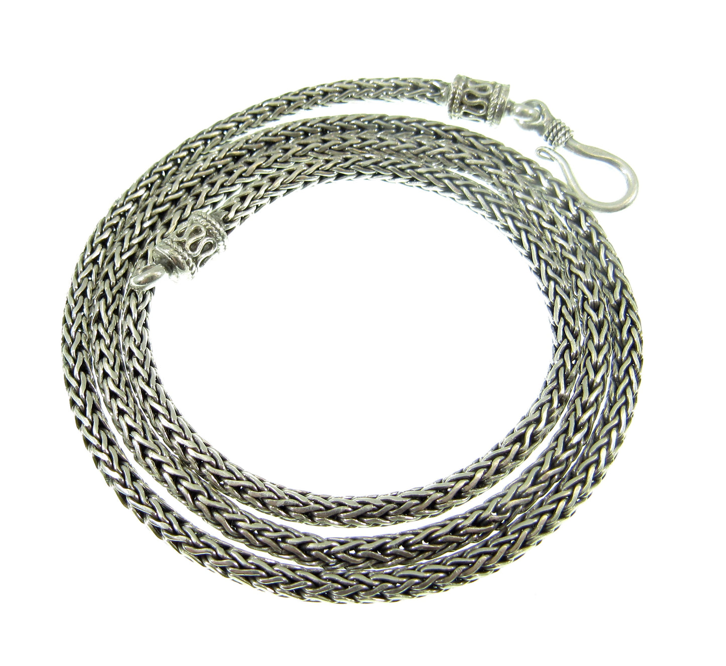 3MM Solid 925 Sterling Silver Handmade Bali Foxtail Weave Chain, Braided Unisex Necklace or Bracelet, Woven Rustic Oxidized Jewelry