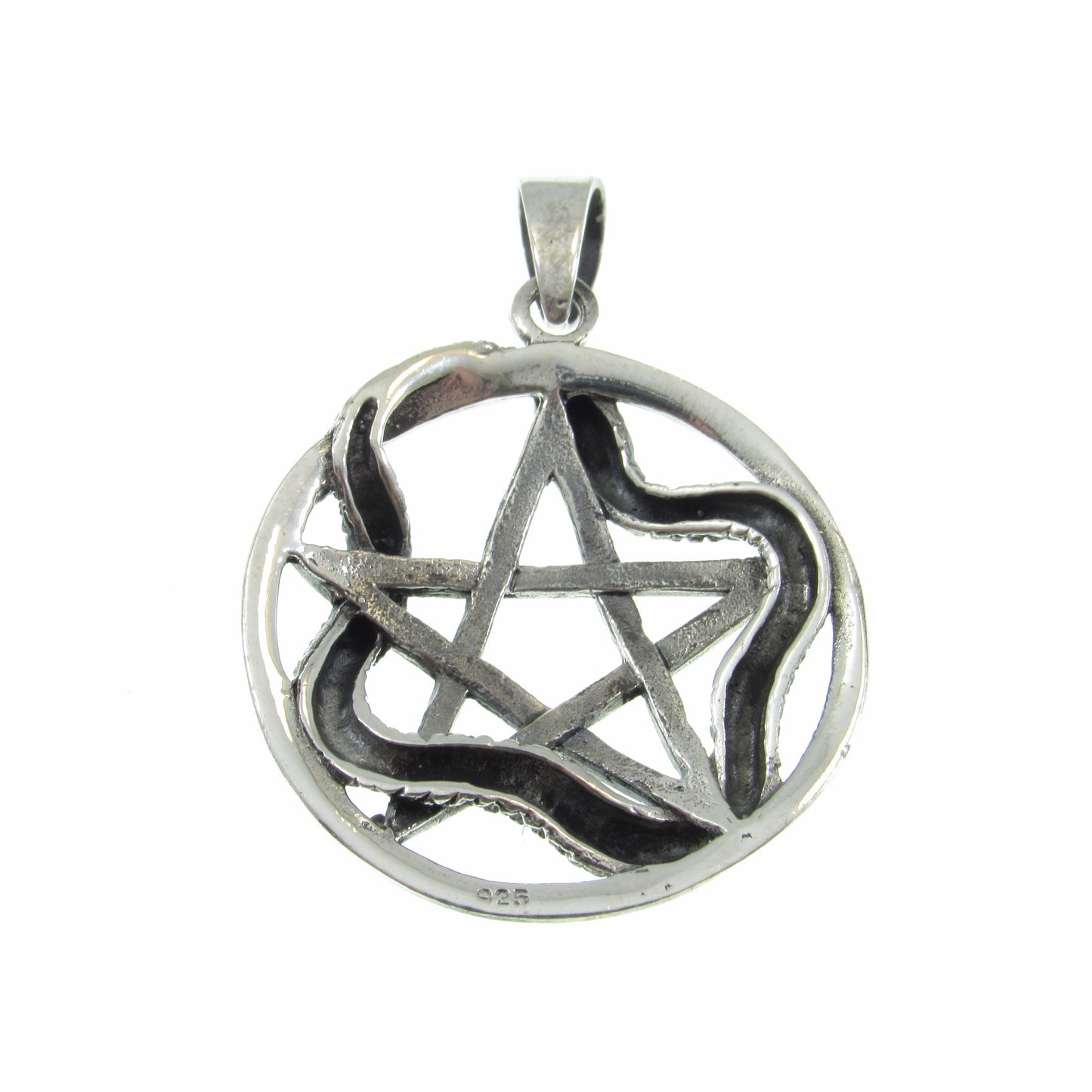 Solid 925 Sterling Silver Ouroboros Pentacle Pendant, Snake Pentagram Pagan Protection Amulet