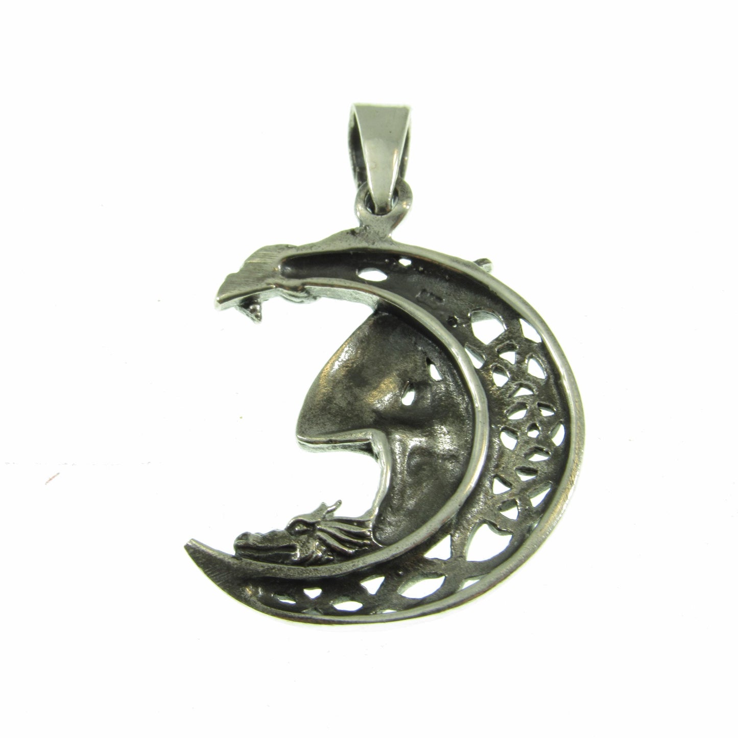 Solid 925 Sterling Silver Dragon Moon Pendant – Celtic Dragon Necklace Amulet, Fantasy Jewelry, Mythical Creature Charm, Gothic Dragon Gift