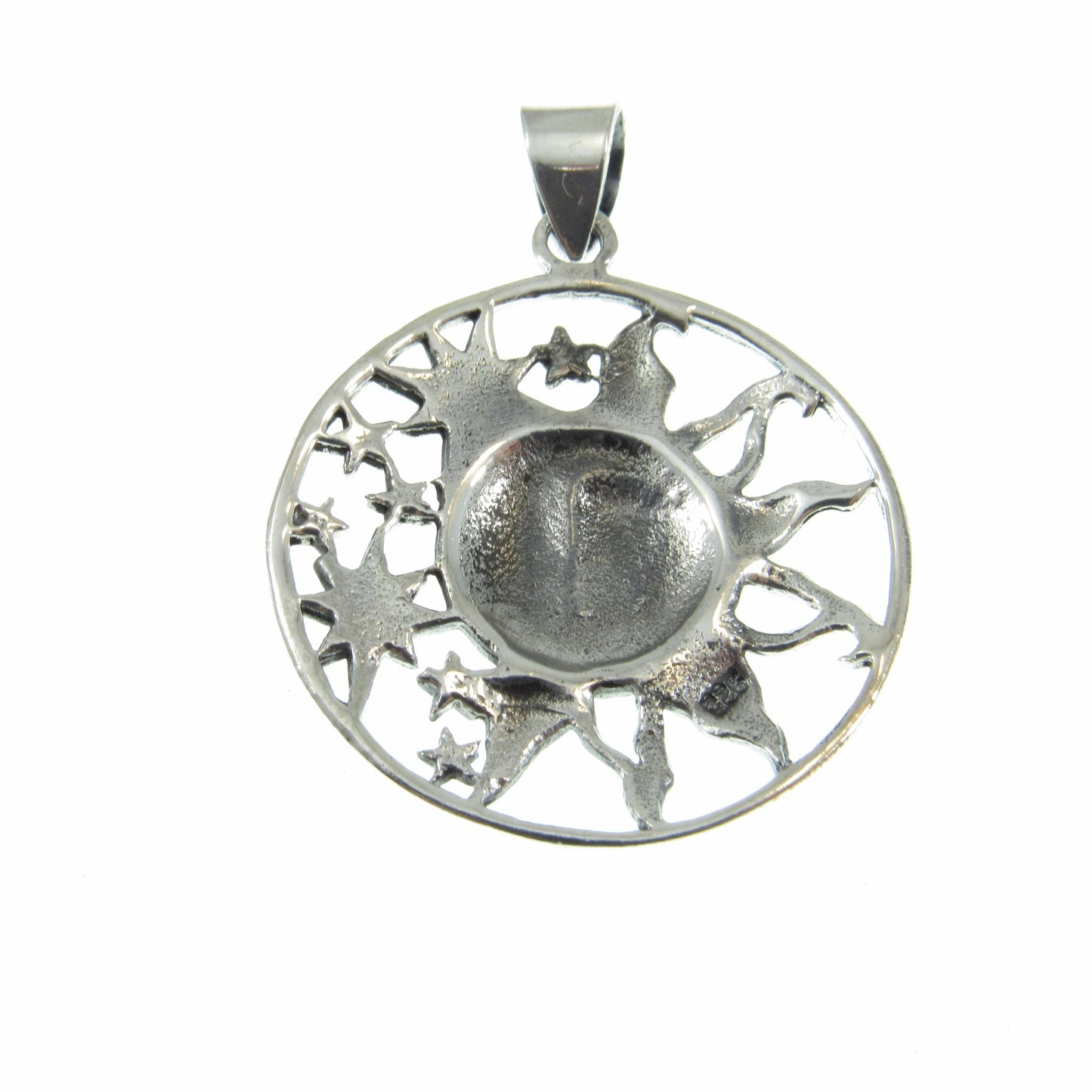 Solid 925 Sterling Silver Sun and Stars Pendant, Celestial Faces Amulet, Cosmic Talisman