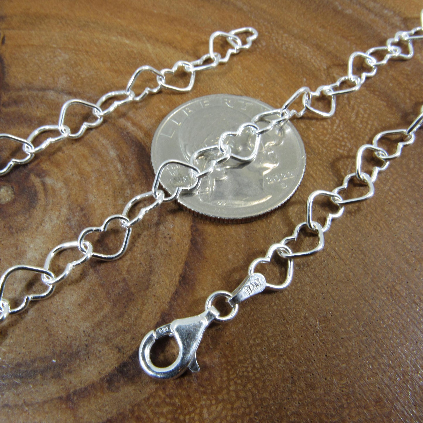 Solid 925 Sterling Silver Italian Heart Link Chain, Connected Hearts Necklace, Bracelet, Anklet, Feminine Minimalist Jewelry, Made in Italy