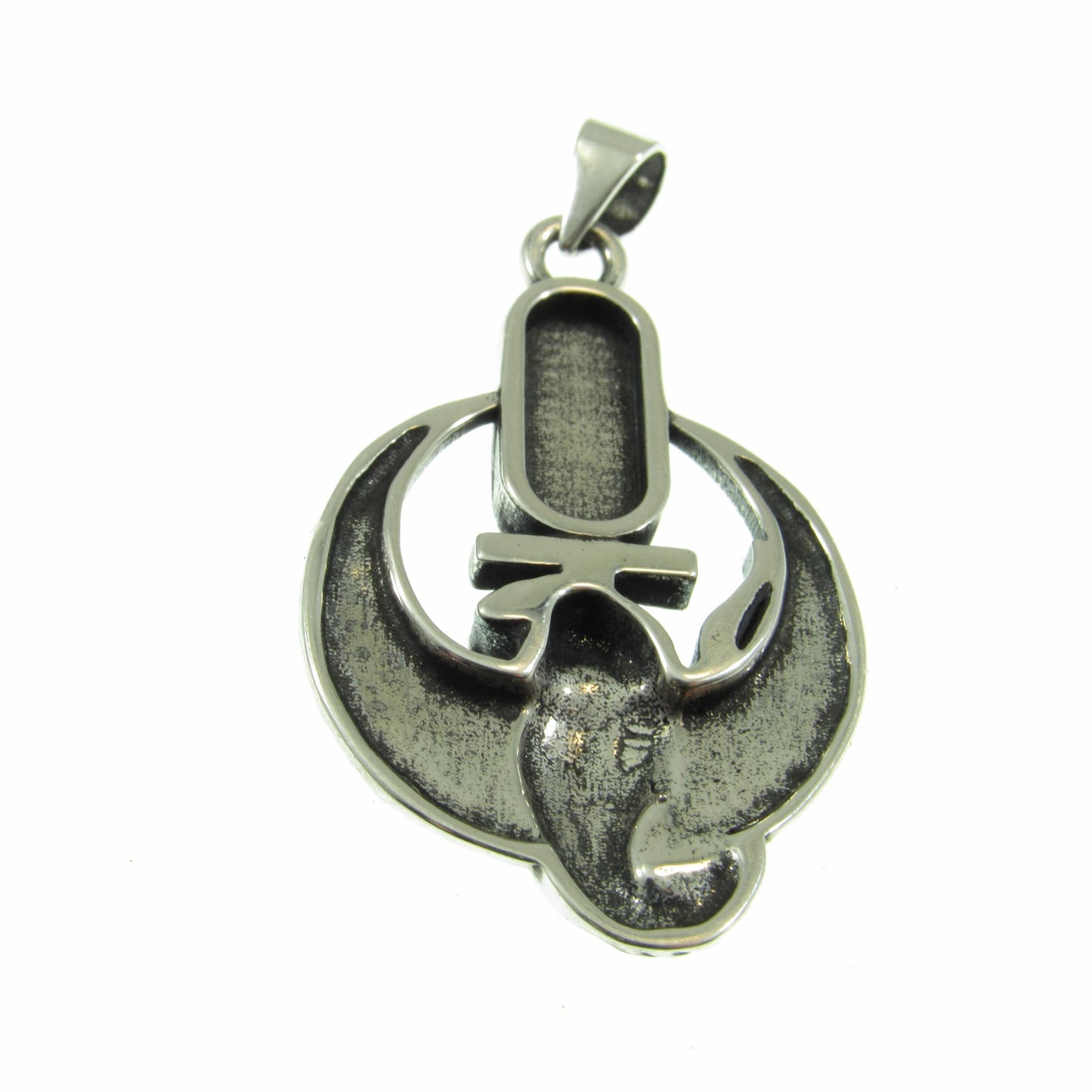 Solid 925 Sterling Silver Egyptian Cartouche Pendant – Winged Cobra and Ankh Symbol – Kemet Protection Talisman – Occult Snake Jewelry