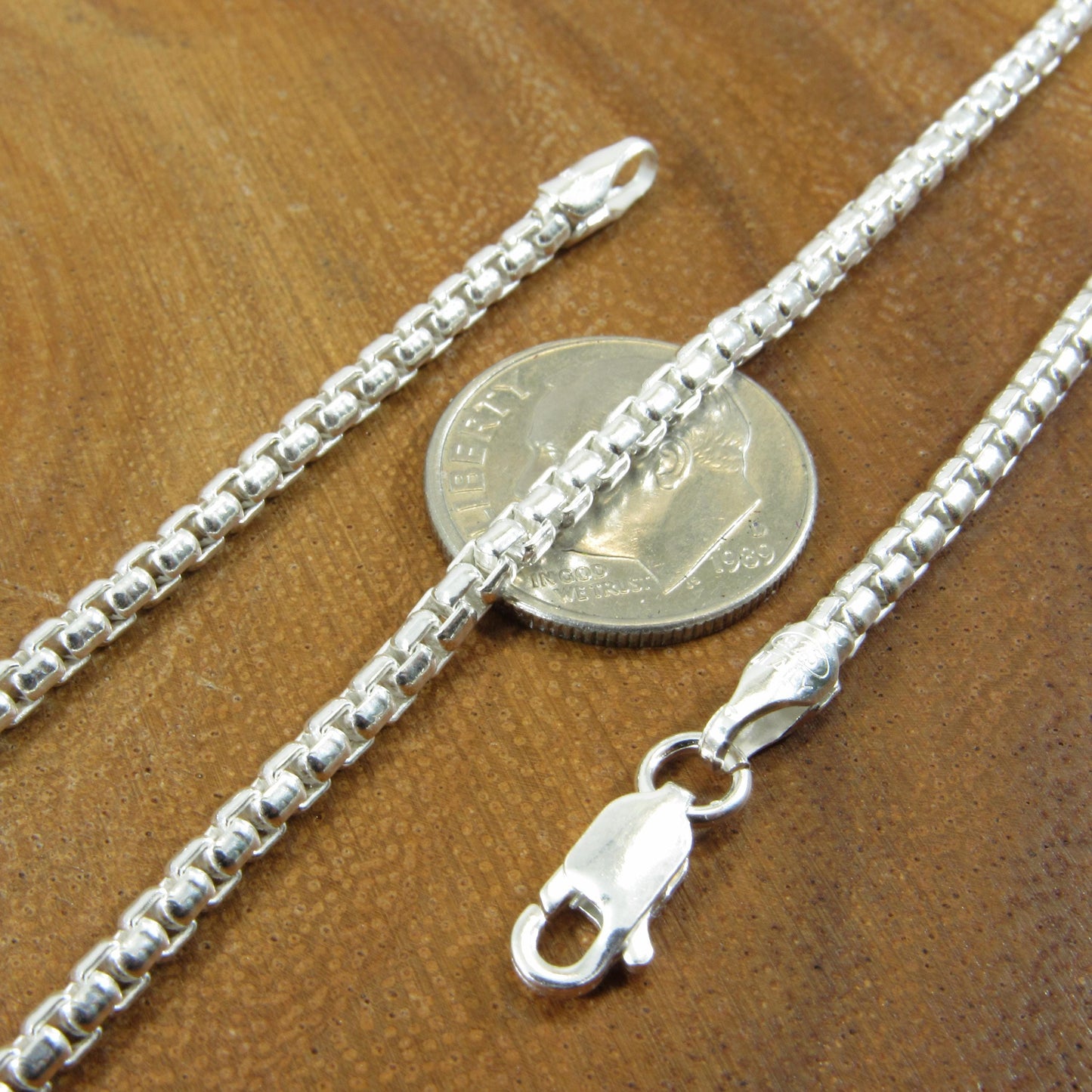 Solid 925 Sterling Silver Italian Round Box Chain Necklace, Rounded Box Link Pendant Chain for Men and Women, Urban Jewelry, Made in Italy
